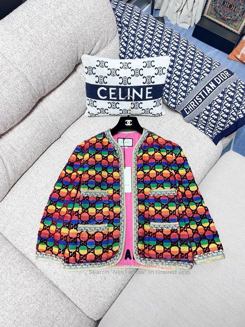 Gucci Gucci Rainbow plush full-print gold thread woven jacket Size S / US 4 / IT 40 - 1 Thumbnail