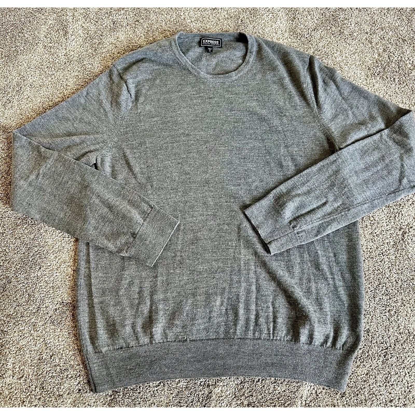 Express Express Sweater Mens XL Gray Long Sleeve V Neck Merino Wool Size US XL / EU 56 / 4 - 1 Thumbnail