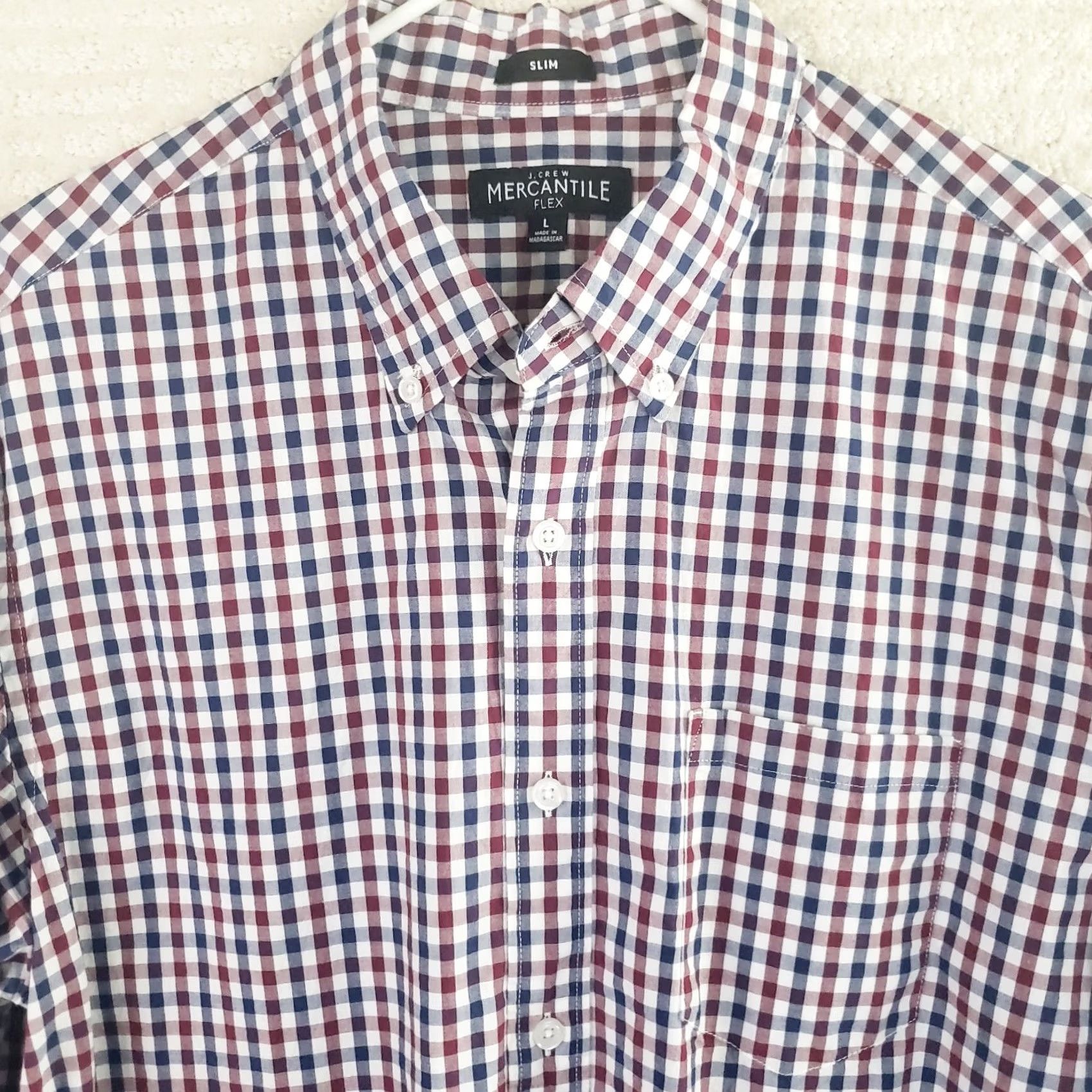 J.Crew J.CREW Mercantile Flex Slim Fit Shirt L Red White Blue Check Long Sleeve Button-Up Mens Size US L / EU 52-54 / 3 - 3 Thumbnail