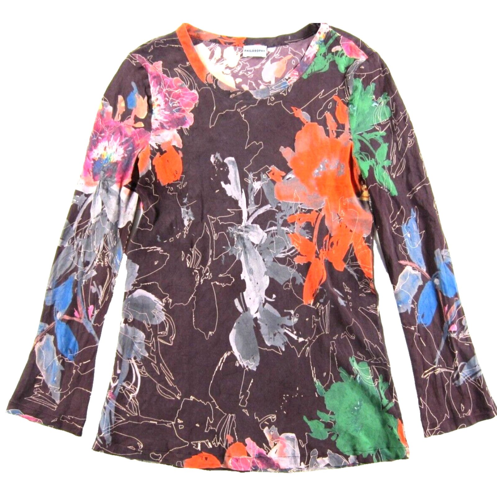 Vintage Philosophy Blouse Shirt 6 Purple 100% Silk Floral Long Sleeve Tunic Women Size M / US 6-8 / IT 42-44 - 2 Thumbnail