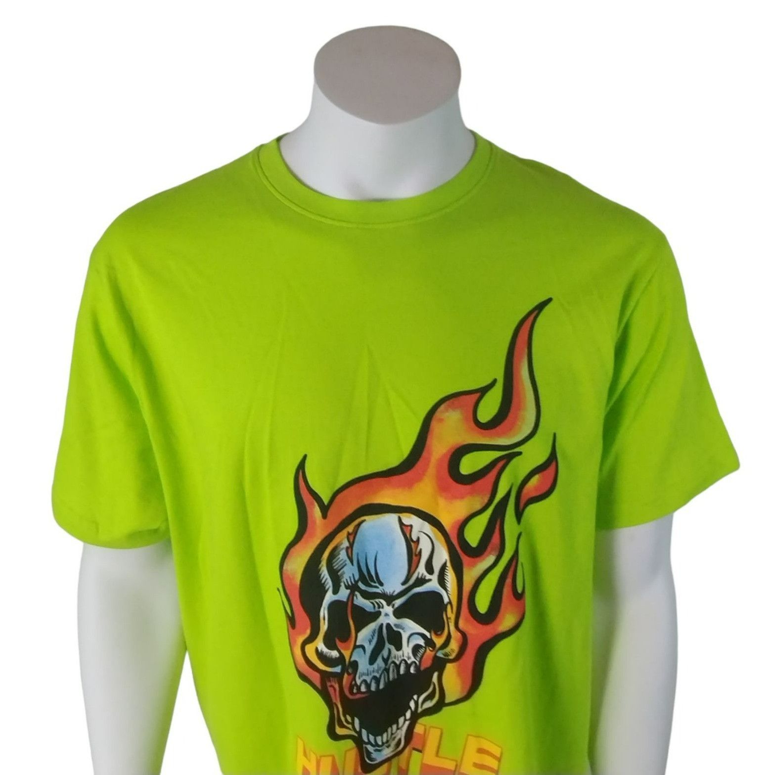 Hustle Gang Hustle Gang Mens XL Acid Lime Skull and Flames Graphic T-Shi Size US XL / EU 56 / 4 - 5 Thumbnail