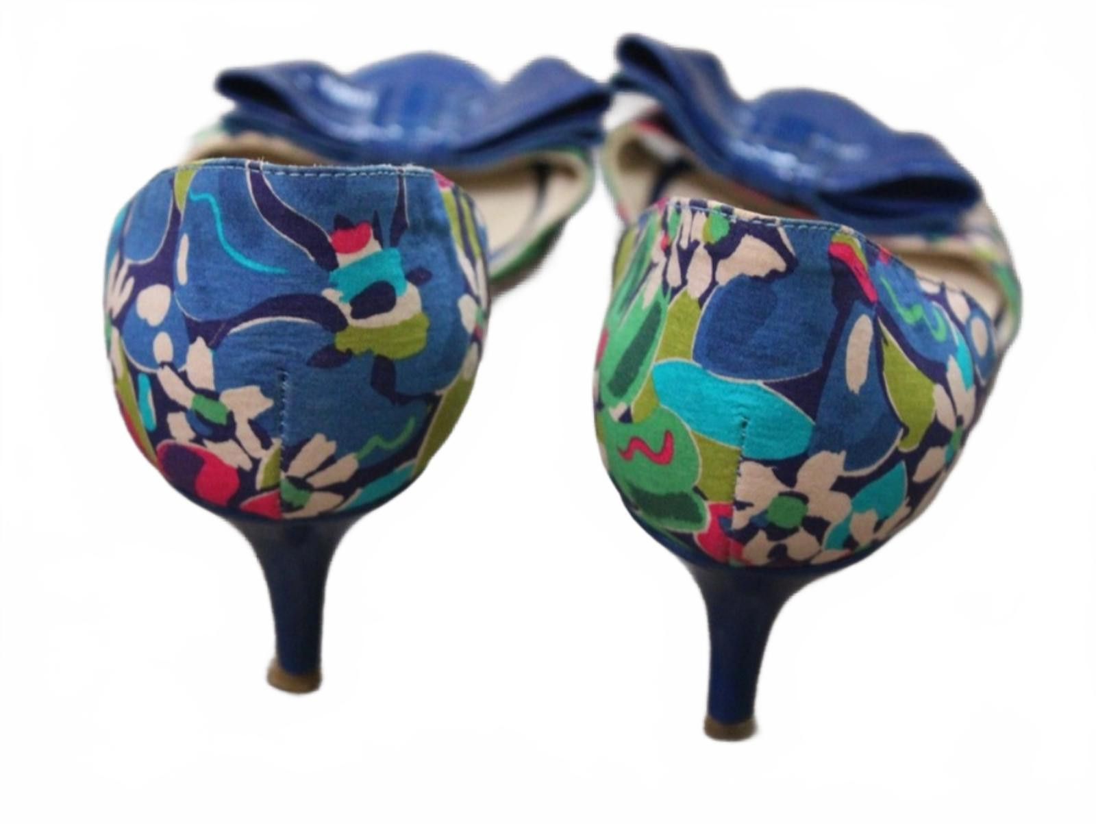 Butter Goods Butter Brand Blue Floral Print Open Toe Kitten Heel Pumps 8 Size US 8 / IT 38 - 5 Thumbnail