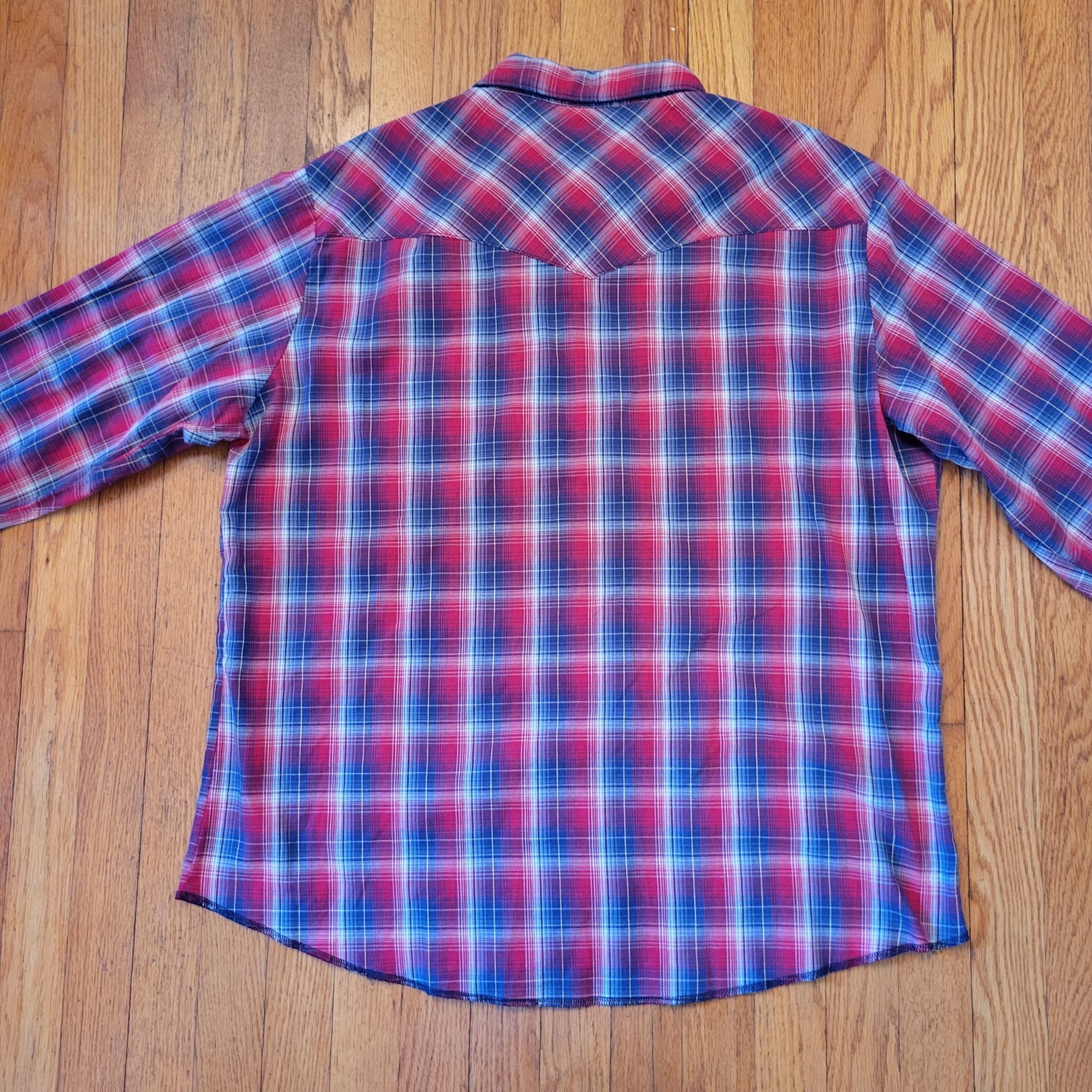 Wrangler Wrangler Western Plaid Shirt Red Blue Pearl Snap Long Sleeve Size US XL / EU 56 / 4 - 3 Thumbnail