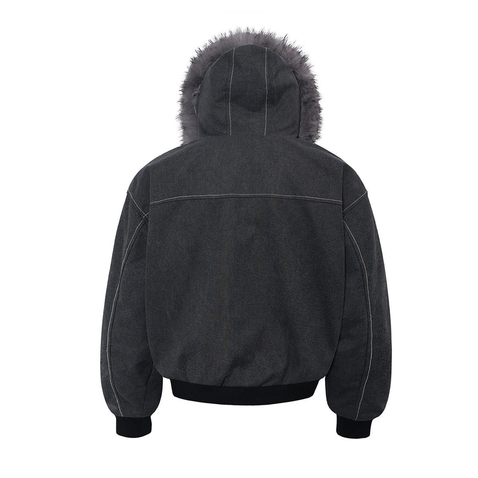 Japanese Brand Gray Hooded Bomber Jacket with Faux Fur Trim Size US M / EU 48-50 / 2 - 2 Thumbnail