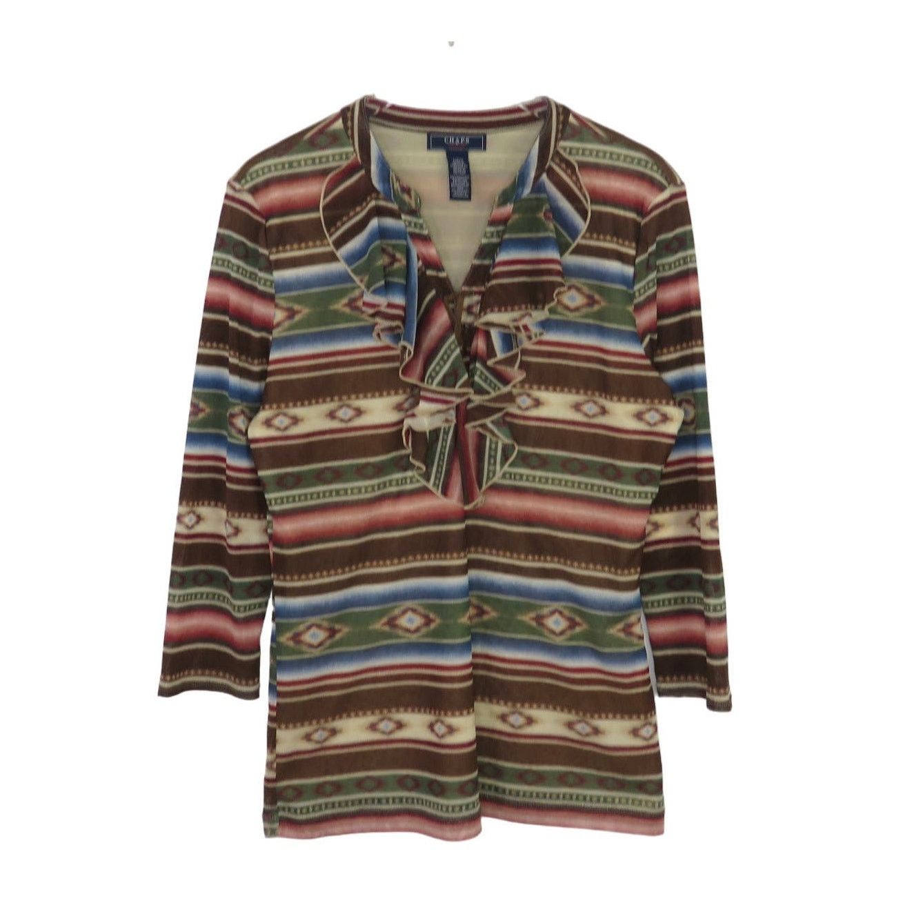Chaps × Vintage Vintage Chaps Brown Tribal Ruffle Blouse Large Southwestern Size L / US 10 / IT 46 - 1 Thumbnail