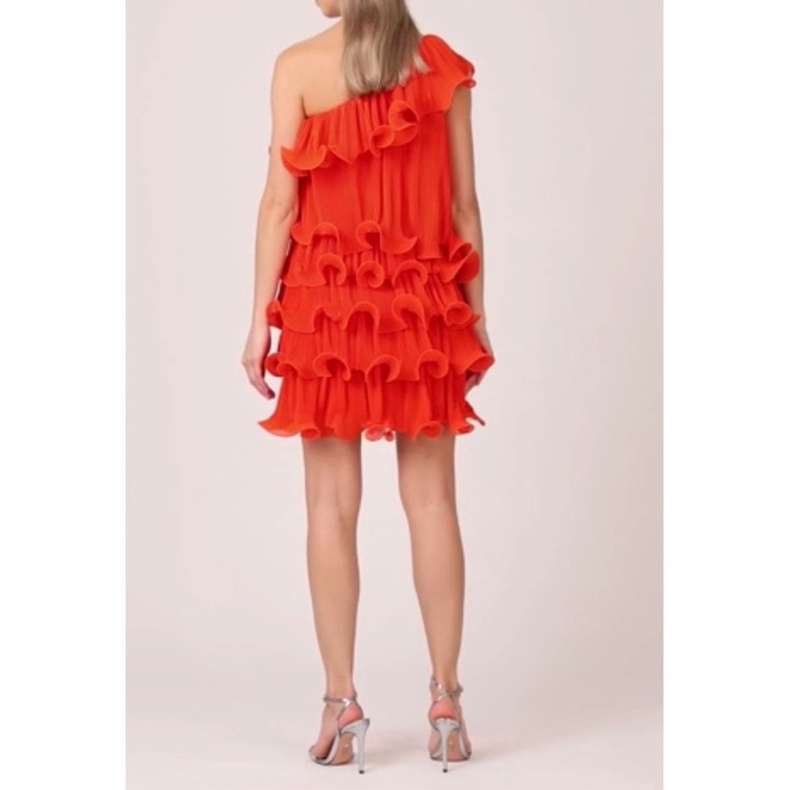 MILLY Milly Coral Pleated Tiered Ruffle Dress Size 6 $495.00 Size S / US 4 / IT 40 - 2 Thumbnail