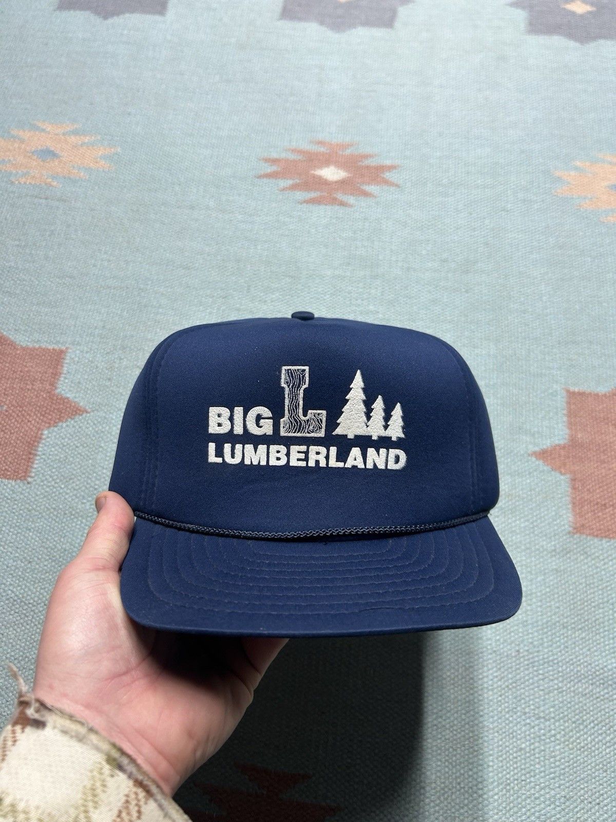 Vintage Vtg SnapBack hat Big L lumberland Michigan navy lumber wood Size ONE SIZE - 2 Thumbnail