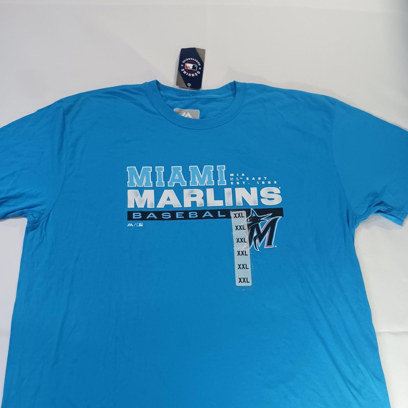 Majestic Majestic RN136380 Miami Marlin Baseball Men 2XL Blue T-Shirt Size US XXL / EU 58 / 5 - 11 Thumbnail