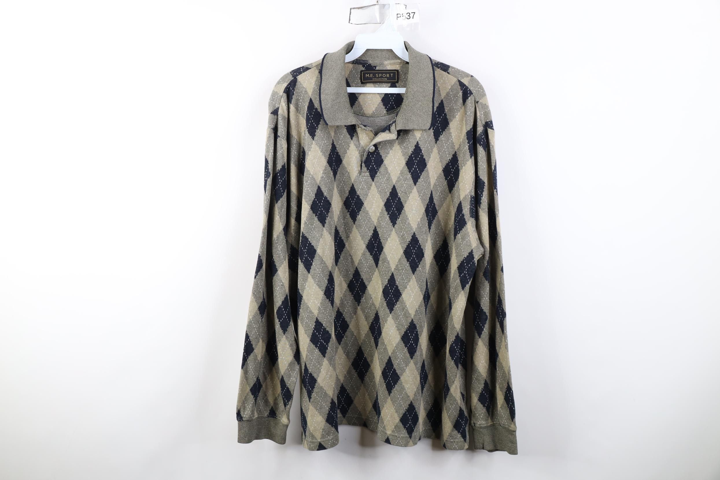 Vintage Vintage 90s Streetwear Argyle Diamond Knit Long Sleeve Polo Size US L / EU 52-54 / 3 - 1 Thumbnail