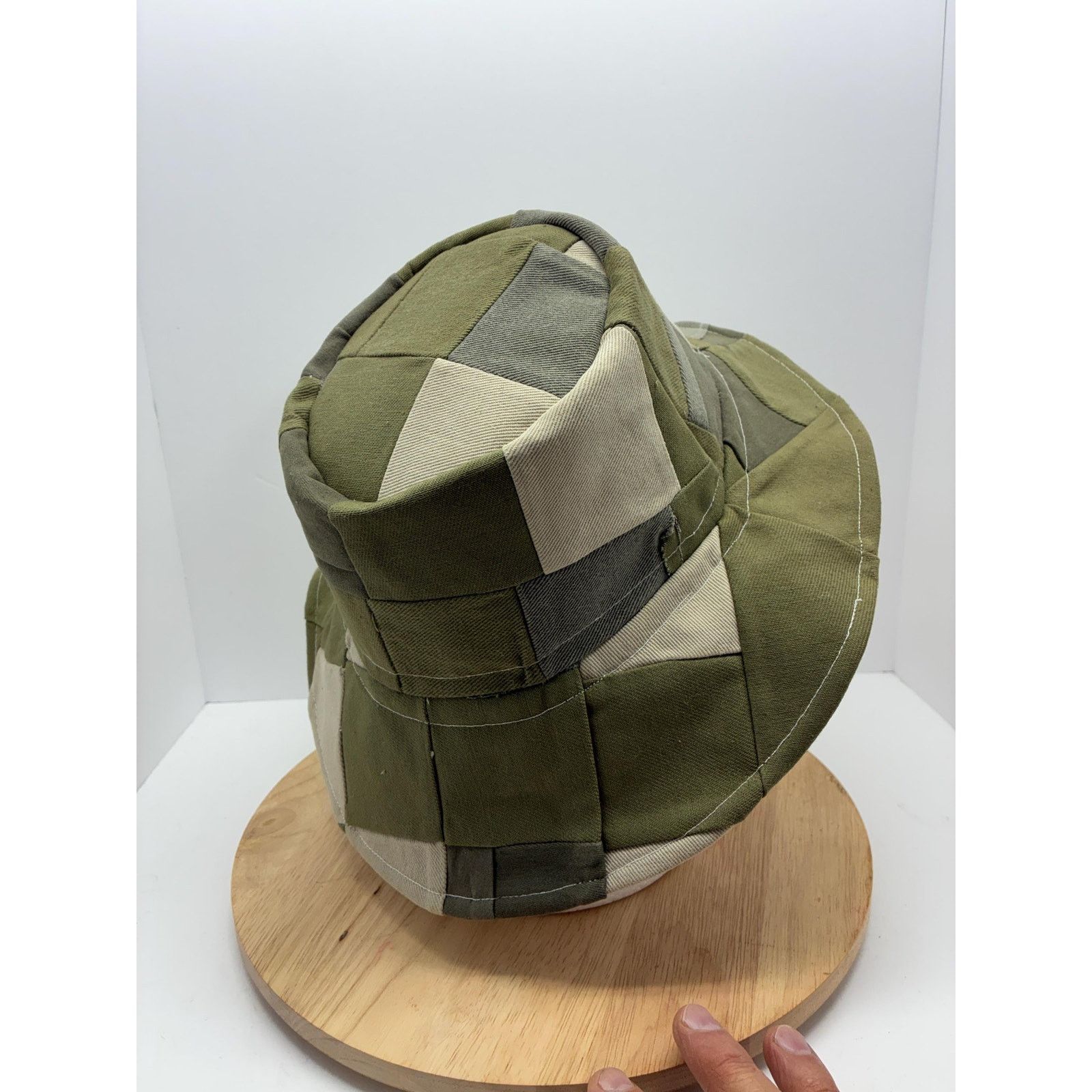 Other Handmade Patchwork Bucket Hat, Olive Green Neutral Hat, Wool Size ONE SIZE - 8 Thumbnail
