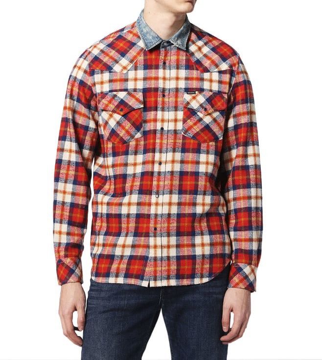Diesel Diesel Red Camicia Western Flannel Snap Button Denim Collar Size US S / EU 44-46 / 1 - 1 Thumbnail