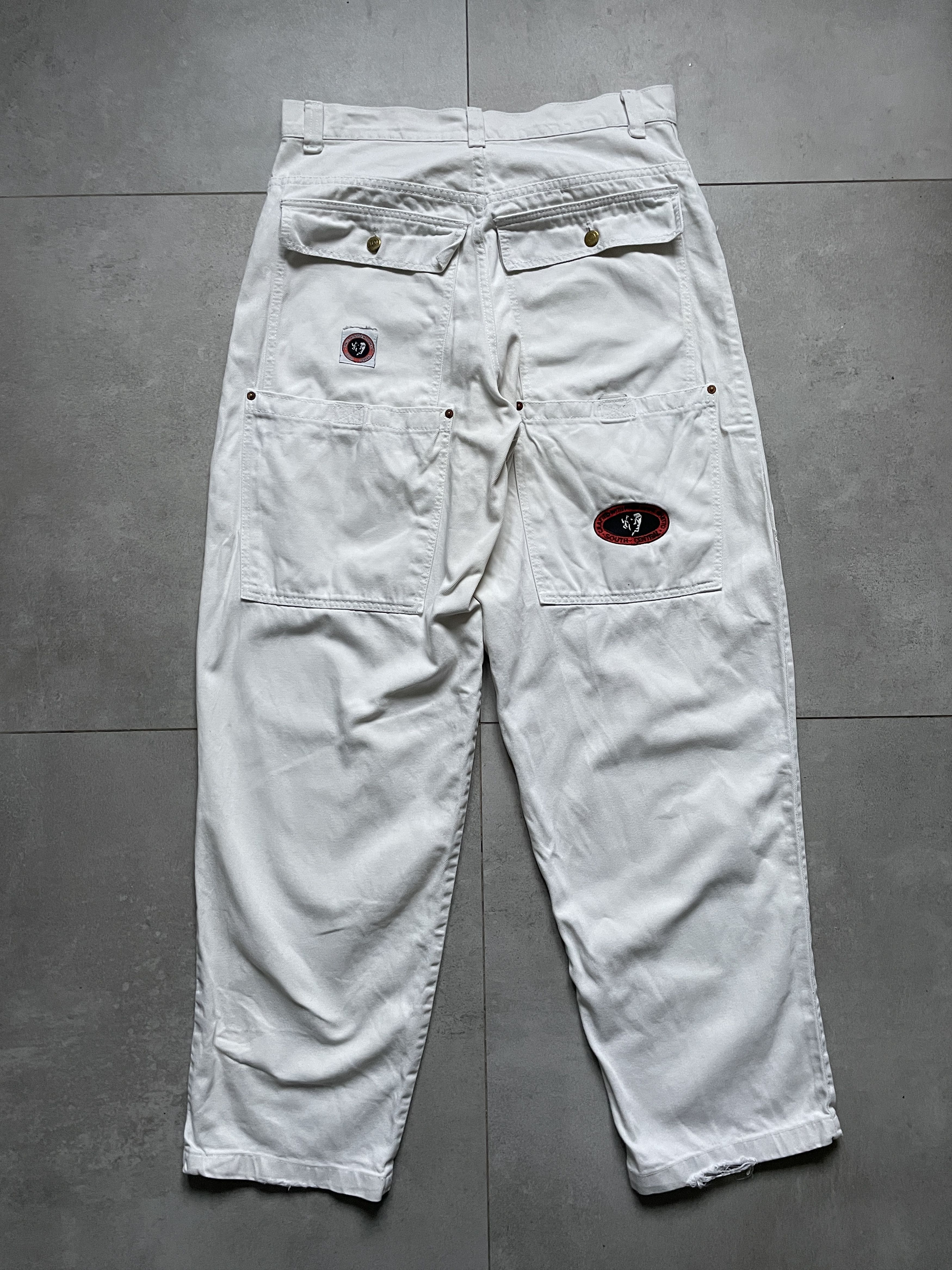 VINTAGE WHITE BEIGE DOUBLE POCKETS BIG BOY TYPE BAGGY JEANS