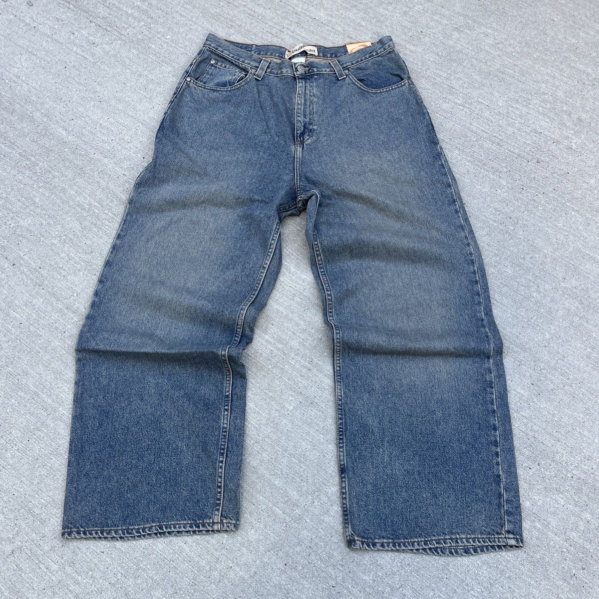 image of Bullhead Denim Co x Vintage Deadstock Y2K Bullhead Wide Leg Jeans (Unisex) in Blue, Men's (Size 34)
