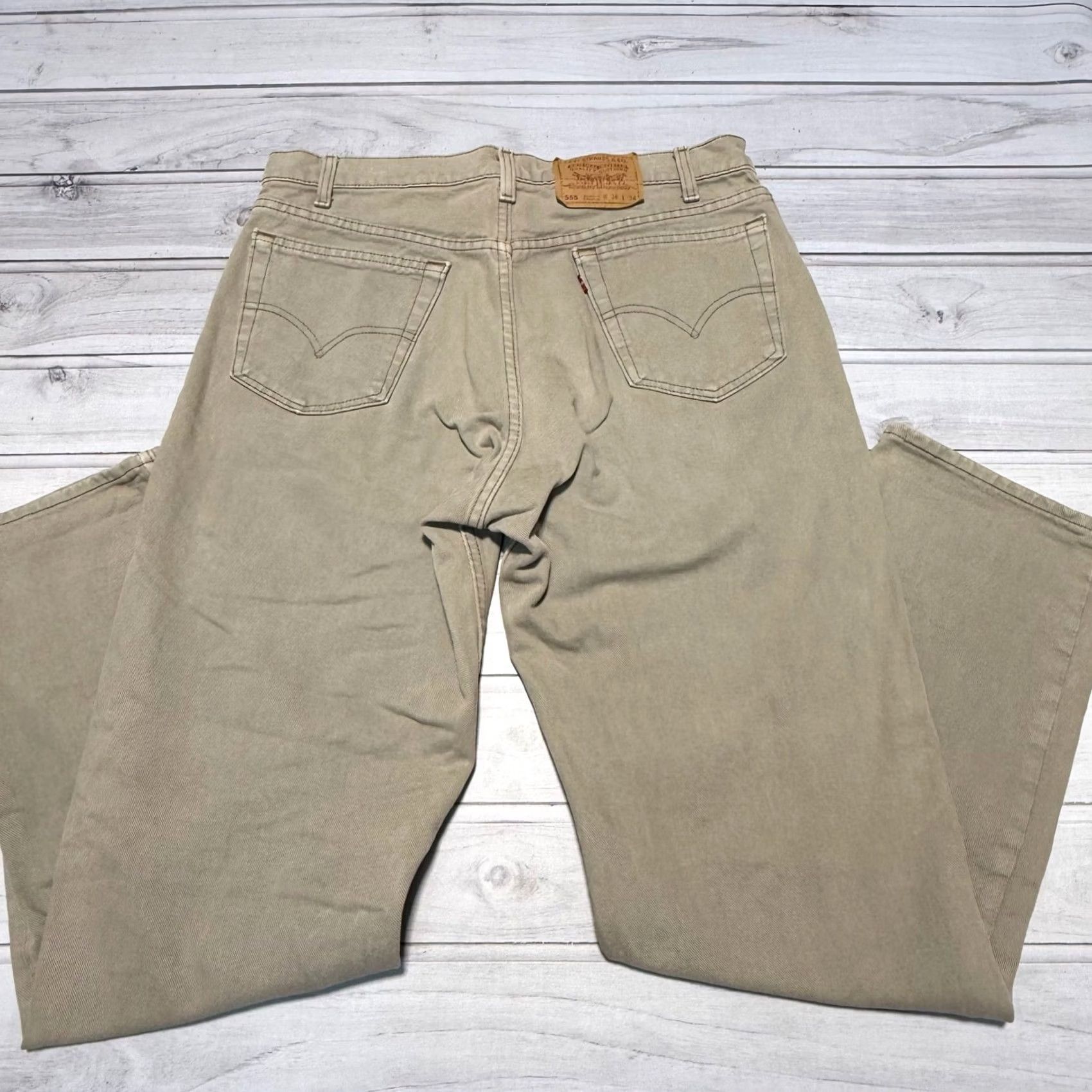 Levi's Levi's 555 Relaxed Fit Straight Leg Jeans Mens 36x34 Khaki Tan Vintage USA Made Size US 36 / EU 52 - 3 Thumbnail
