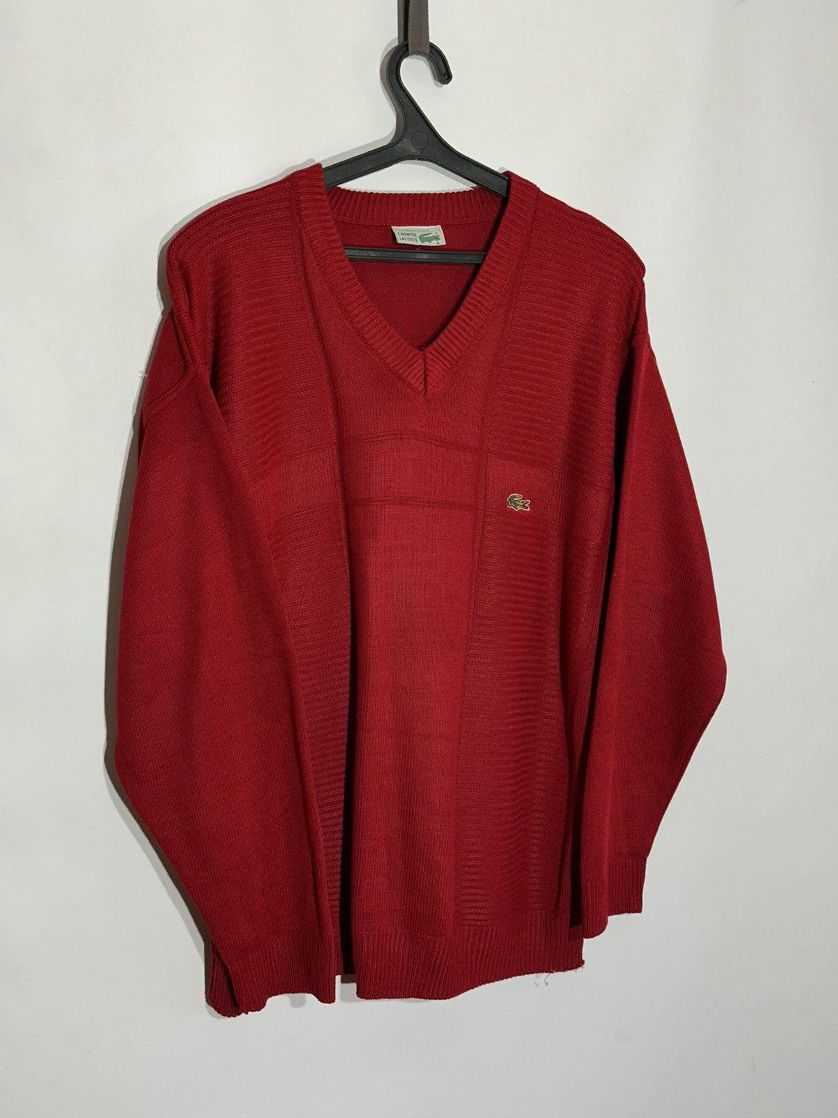 Lacoste Vintage Lacoste Red V-Neck Sweater Size US XL / EU 56 / 4 - 1 Thumbnail