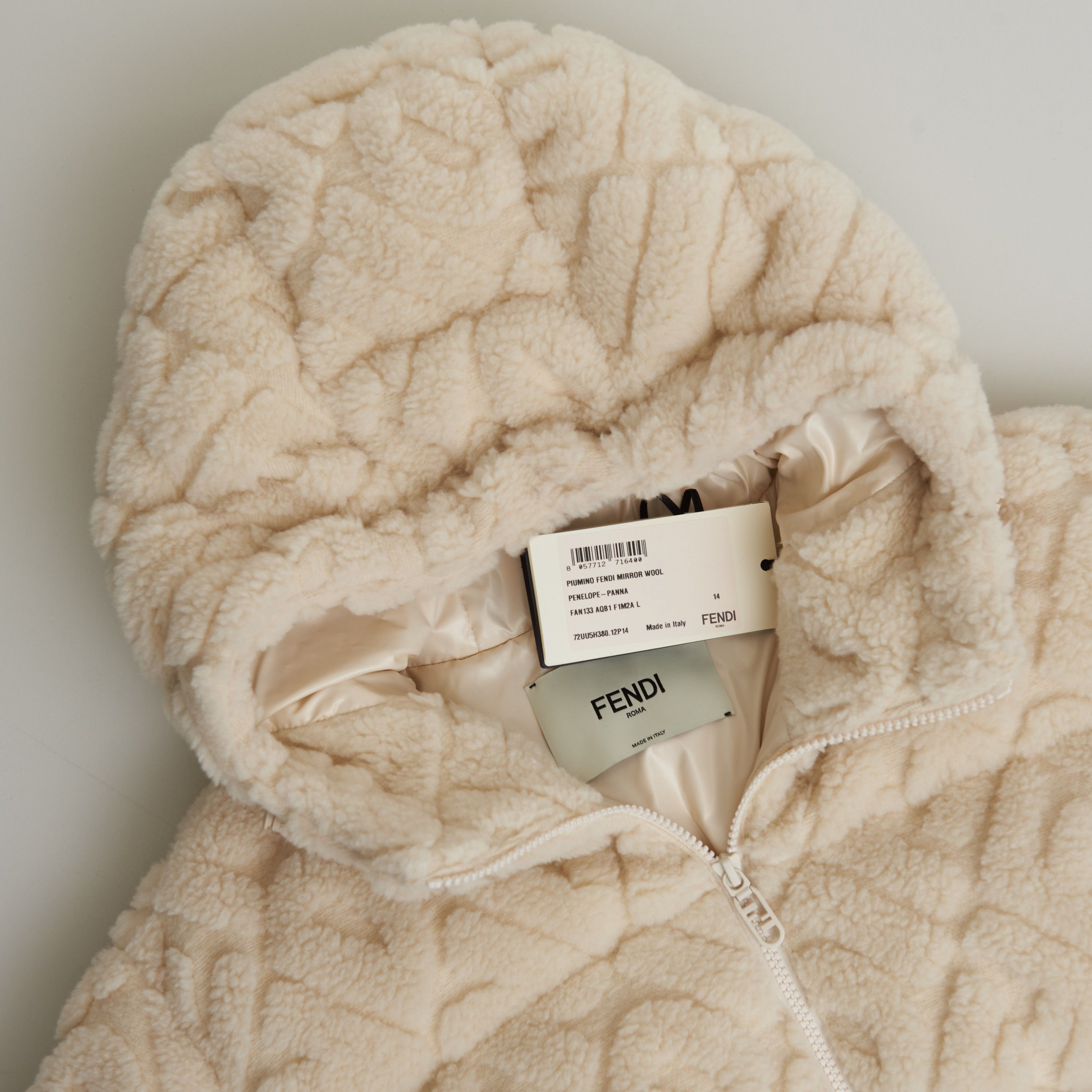Fendi Short Blouson Jacket - White Wool, FF Motif, Drawstring Size L / US 10 / IT 46 - 13 Thumbnail