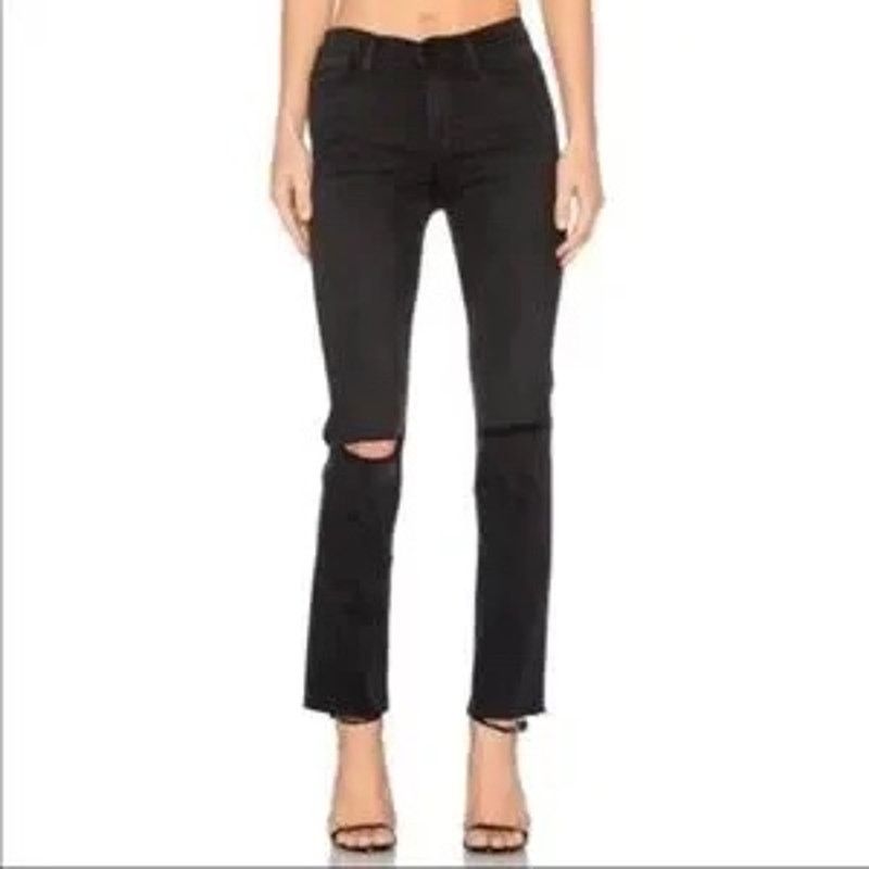 Frame FRAME Denim Le High Straight Molony Black Jeans SZ 25 Size 25" / US 0 / IT 36 - 2 Thumbnail