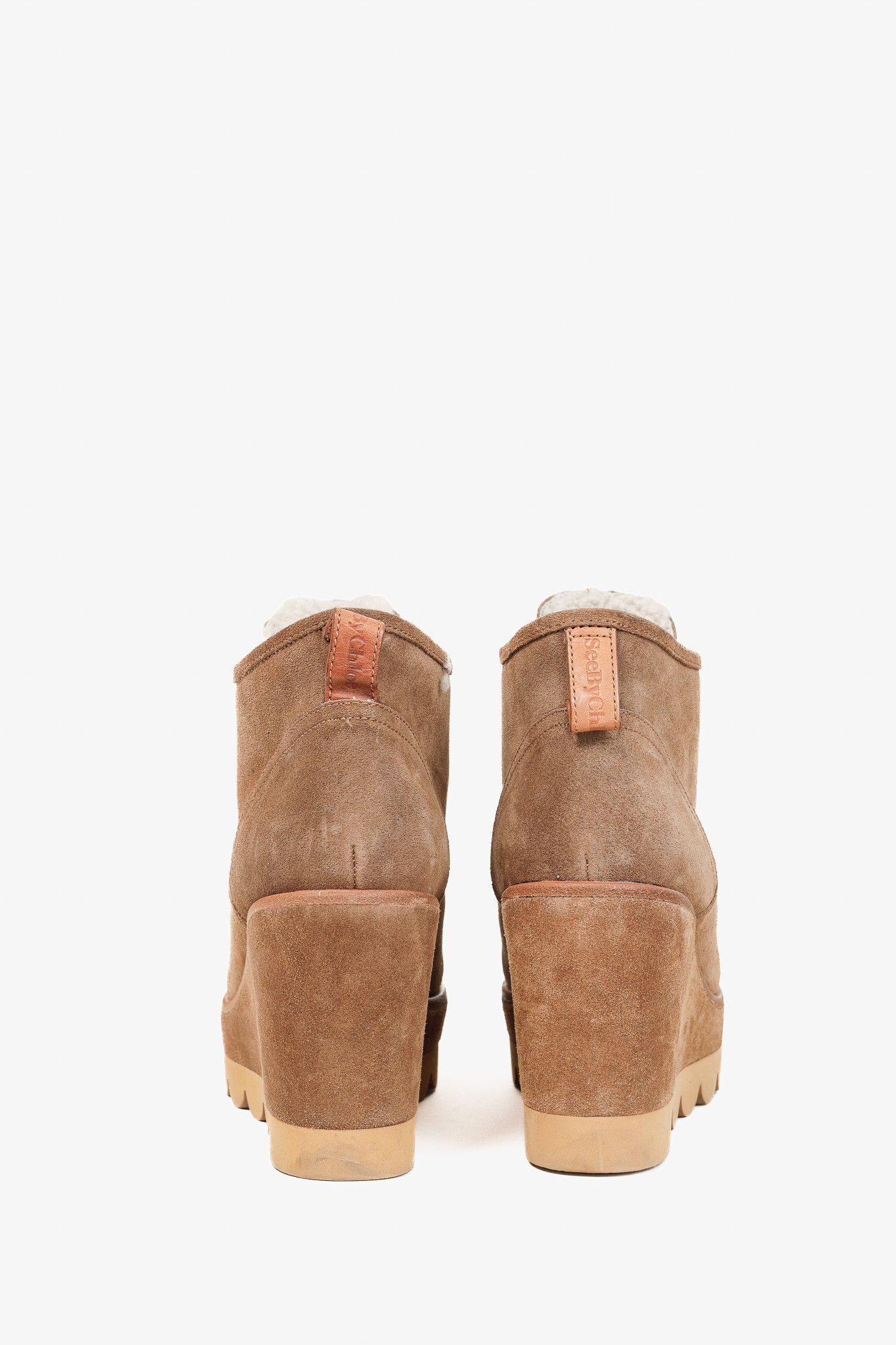 See by Chloe See by Chloe Ethel Shearling-Lined Suede Wedge Booties Size US 8.5 / IT 38.5 - 4 Thumbnail
