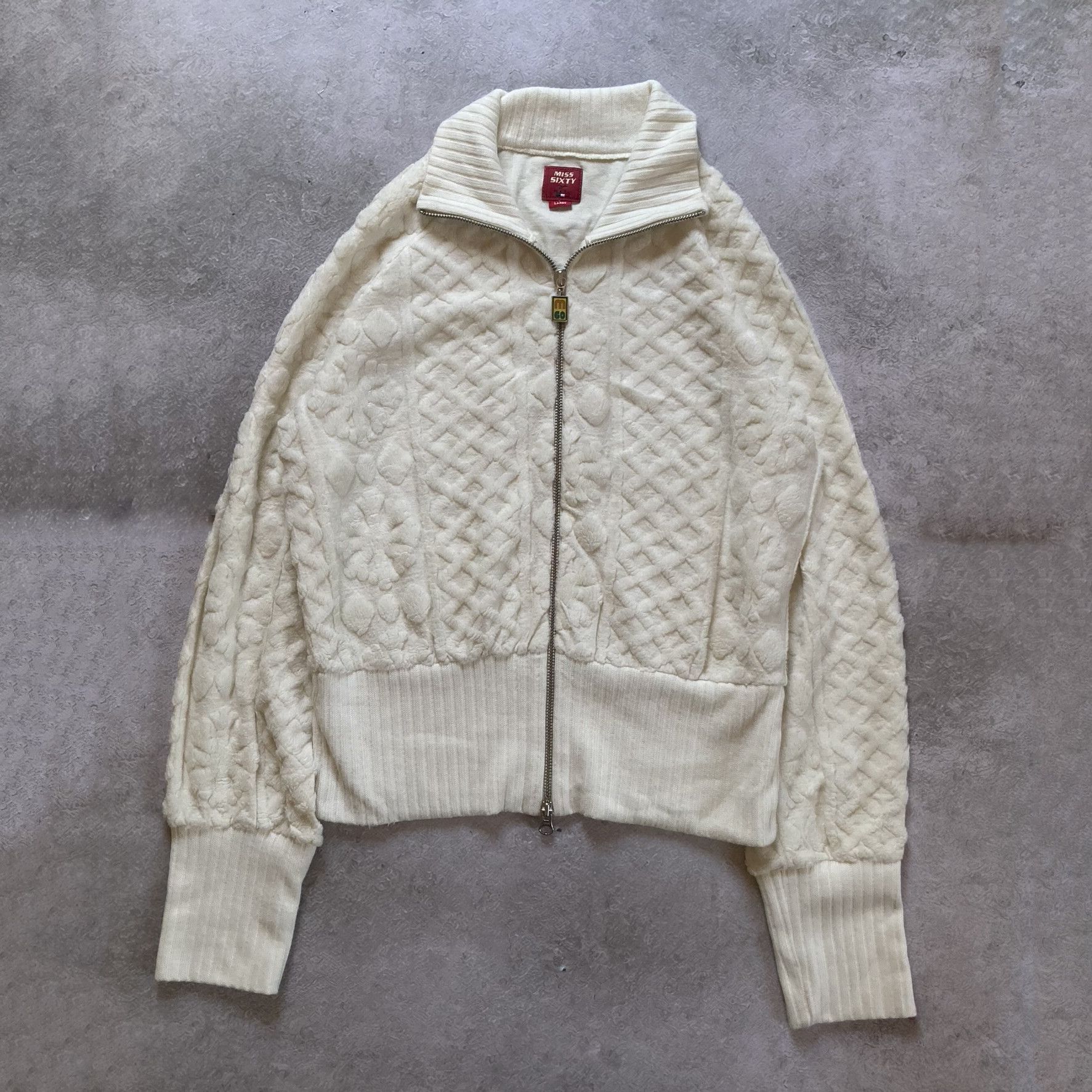 image of Miss Sixty Wool Zipped Sweater in Cream, Women's (Size Large)
