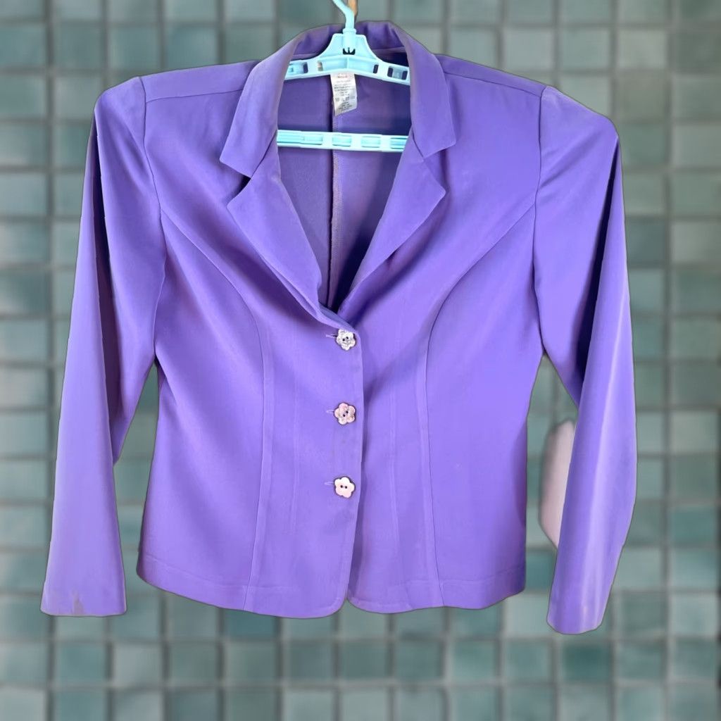 Vintage VINTAGE JW Treci Blazer Single-Breasted 3-Button Notch Purple 10P Womens Casual Jacket - 80s 90s Style Size L / US 10 / IT 46 - 1 Thumbnail