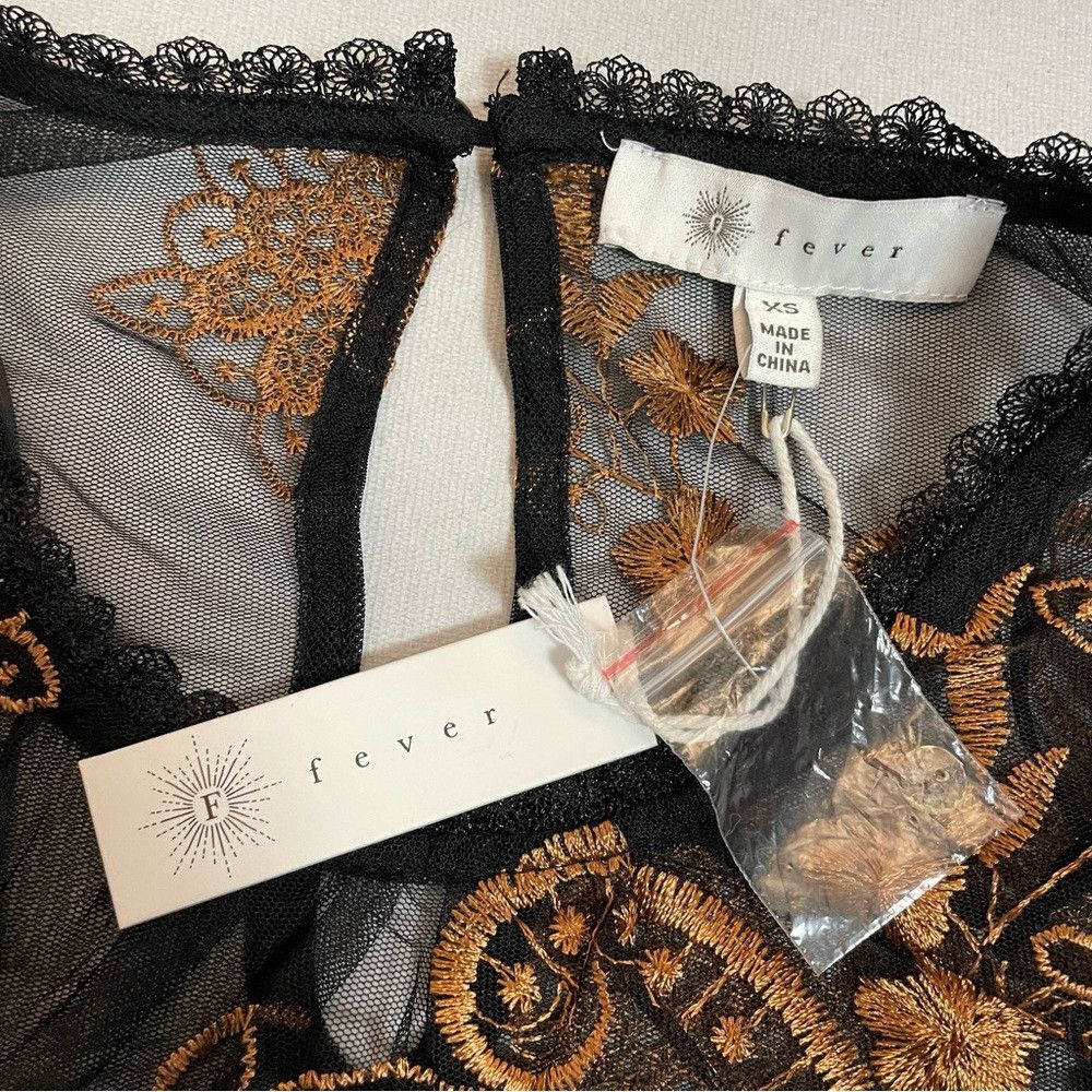 Other NWT New Fever Embroidered Mesh Long Sleeve Black Gold Top B Size XS / US 0-2 / IT 36-38 - 6 Thumbnail
