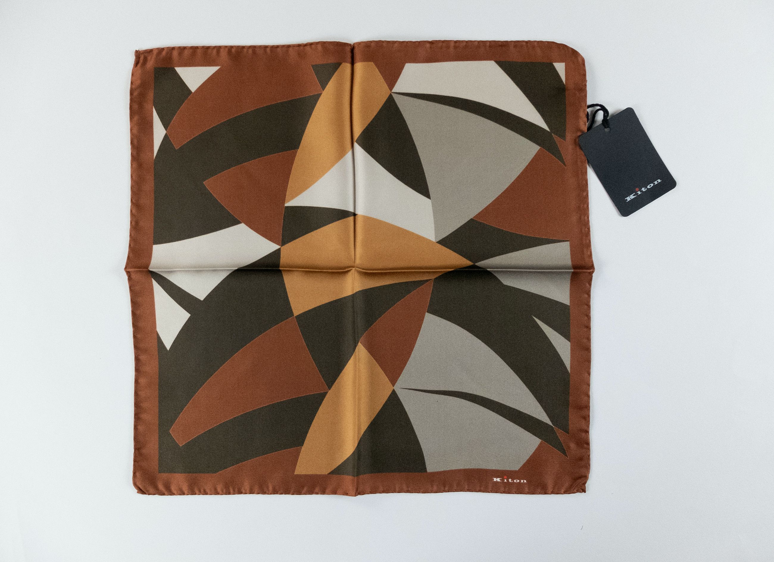 Kiton KITON Napoli earth tones abstract print silk pocket square q Size ONE SIZE - 1 Thumbnail