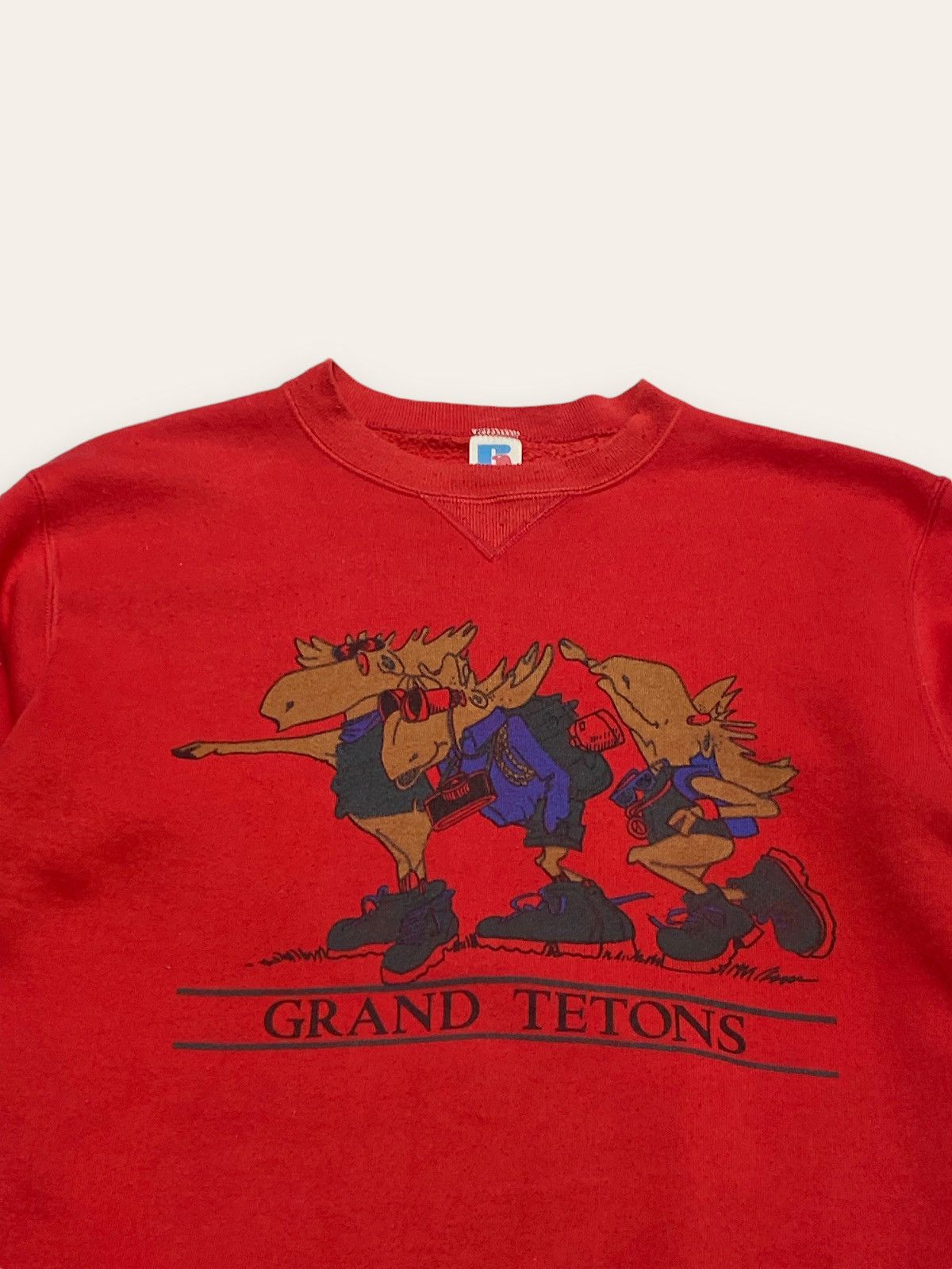 Russell Athletic 90s Vintage GRAND TETONS Moose Hiking Trekking Sweatshirt Size US S / EU 44-46 / 1 - 2 Thumbnail