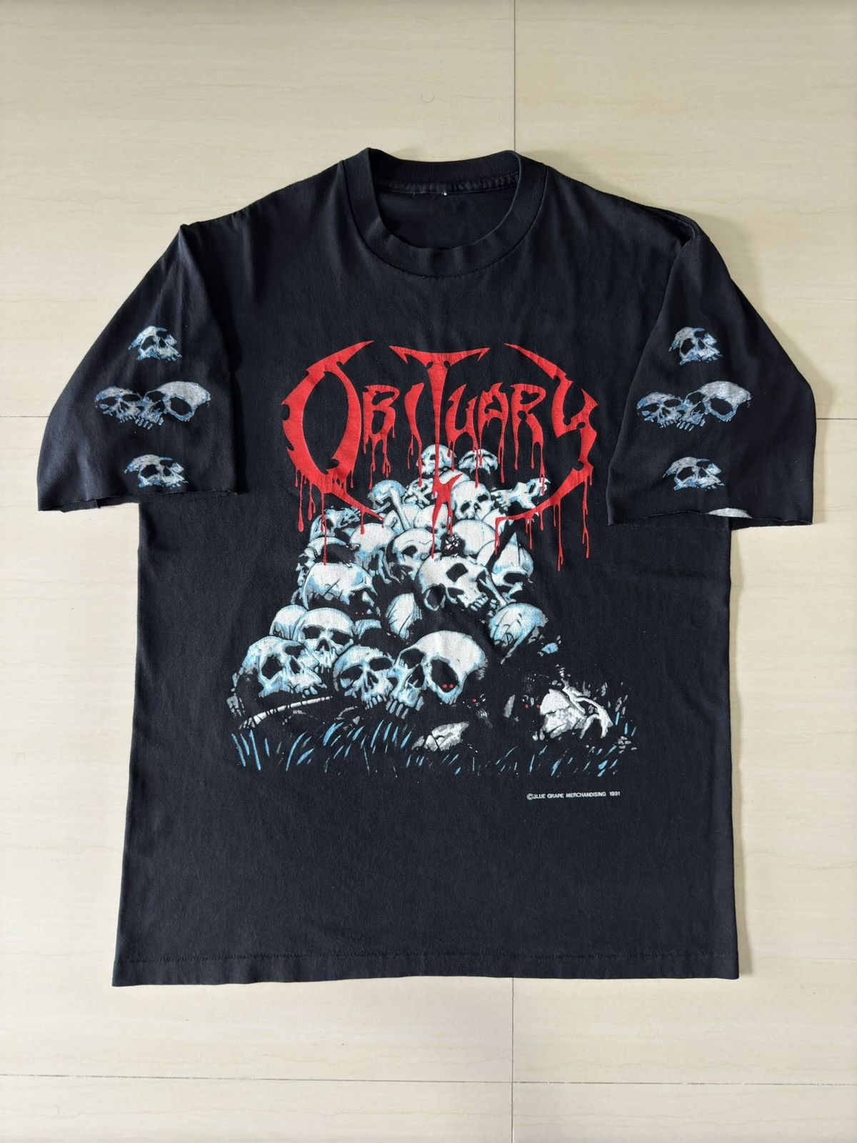 Band Tees × Vintage 1991 Obituary Cause Of Death Metal 90s Tee Blue Grape Shirt Size US L / EU 52-54 / 3 - 3 Thumbnail