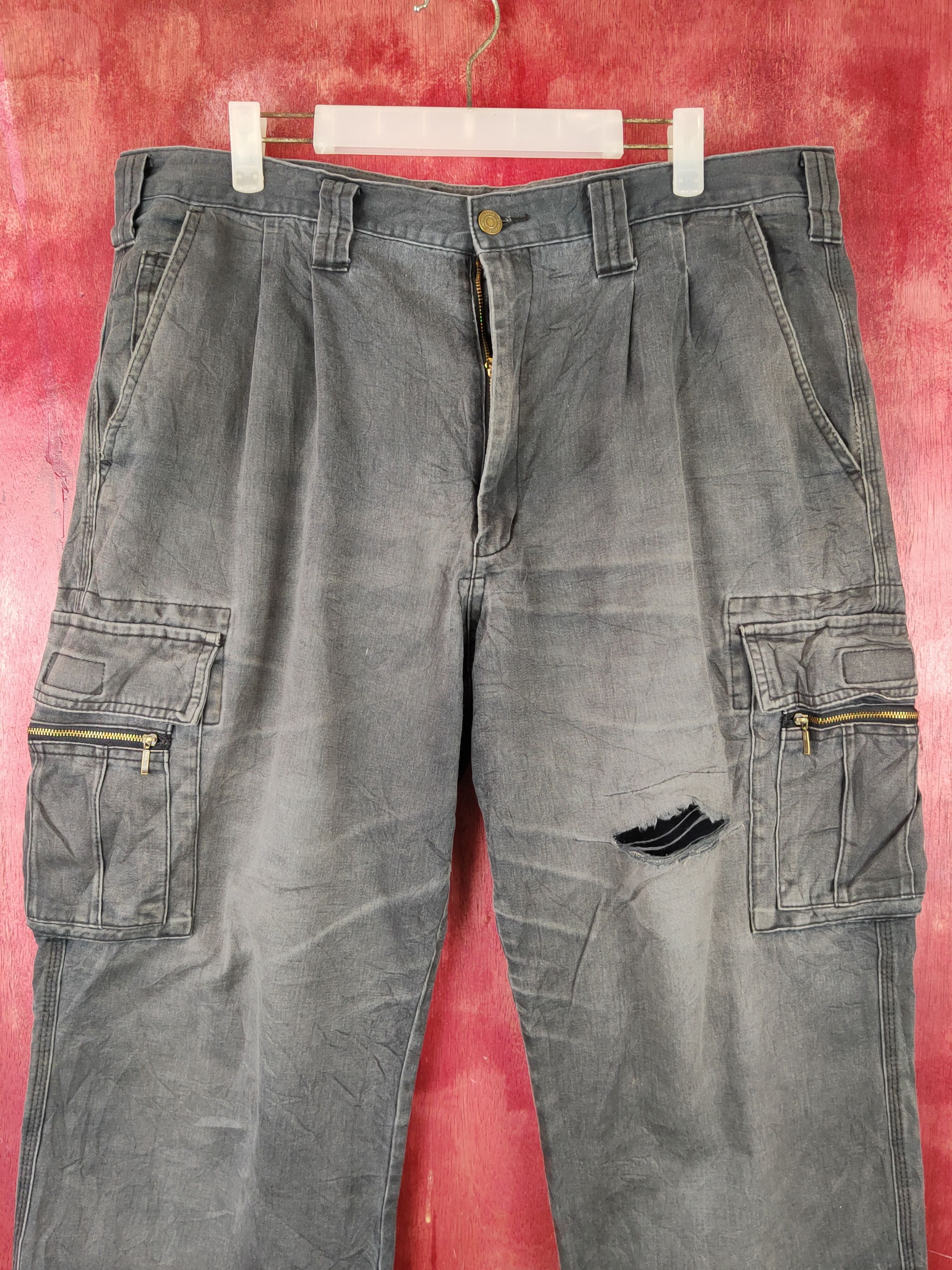 Grancisco Dark Blue Faded Multipocket Cargo Pants #S1441