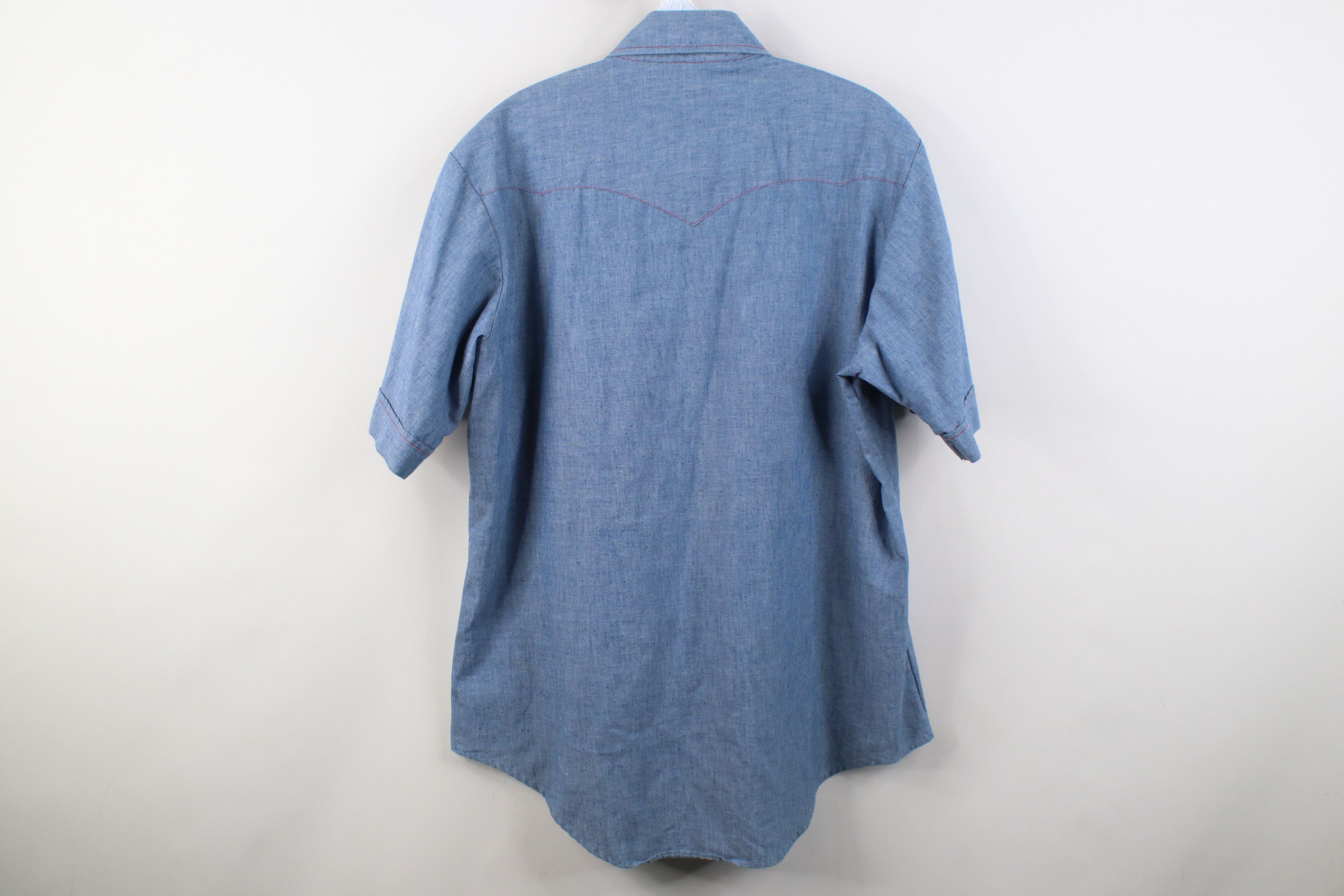 Vintage Vintage 70s Streetwear Chambray Snap Button Shirt Blue Size US L / EU 52-54 / 3 - 11 Thumbnail