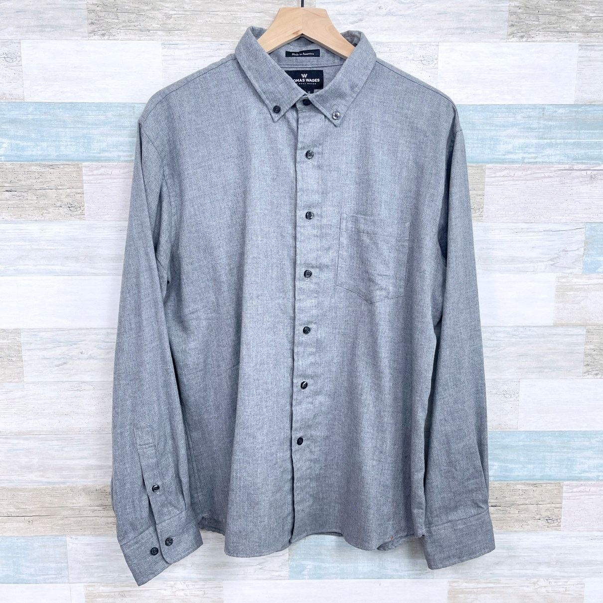 Thomas Wages No 2 Flannel Herringbone Shirt Gray Mens XL
