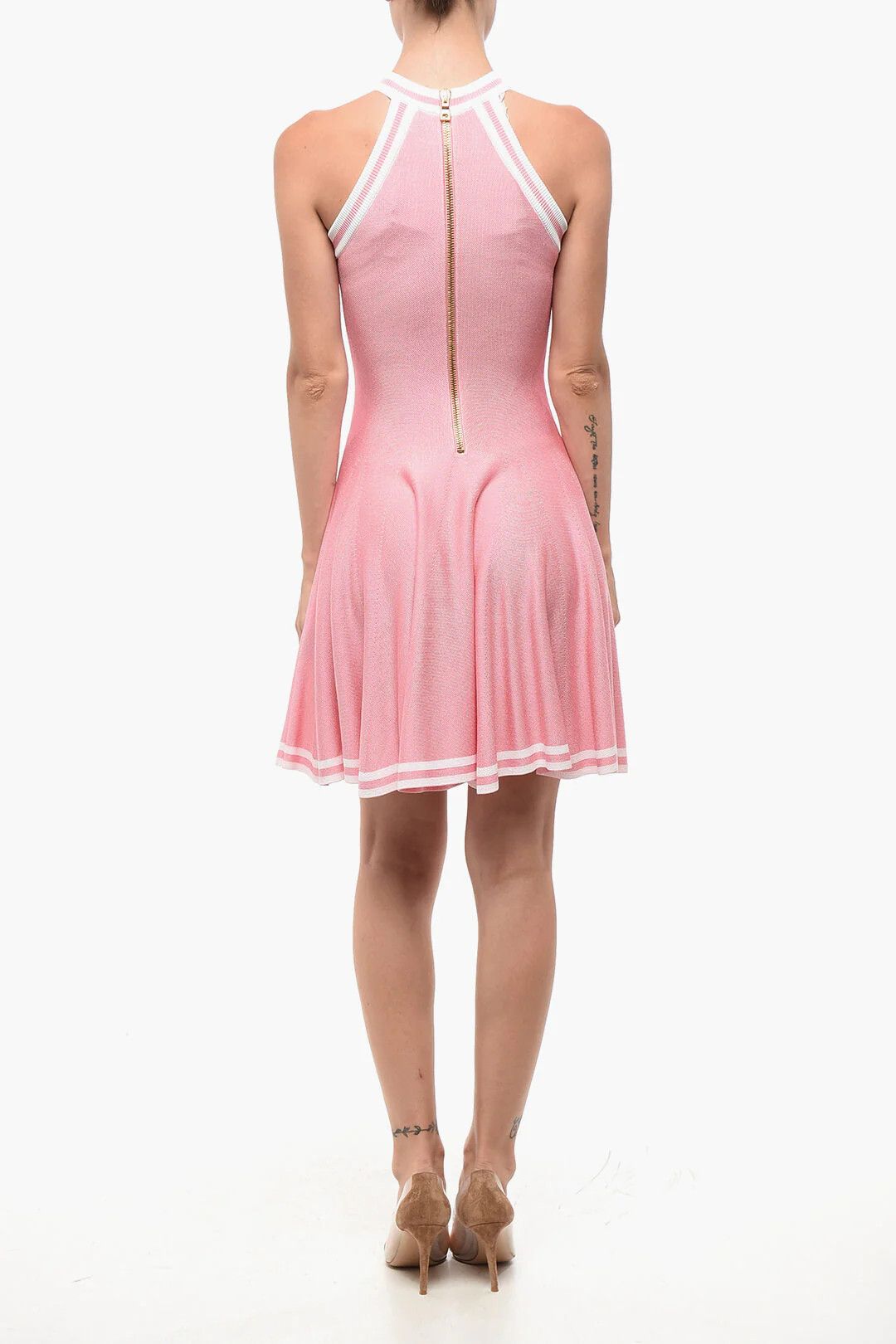 Balmain og1mm0326 Sleeveless Flared Skater Dress in Pink Size M / US 6-8 / IT 42-44 - 2 Thumbnail