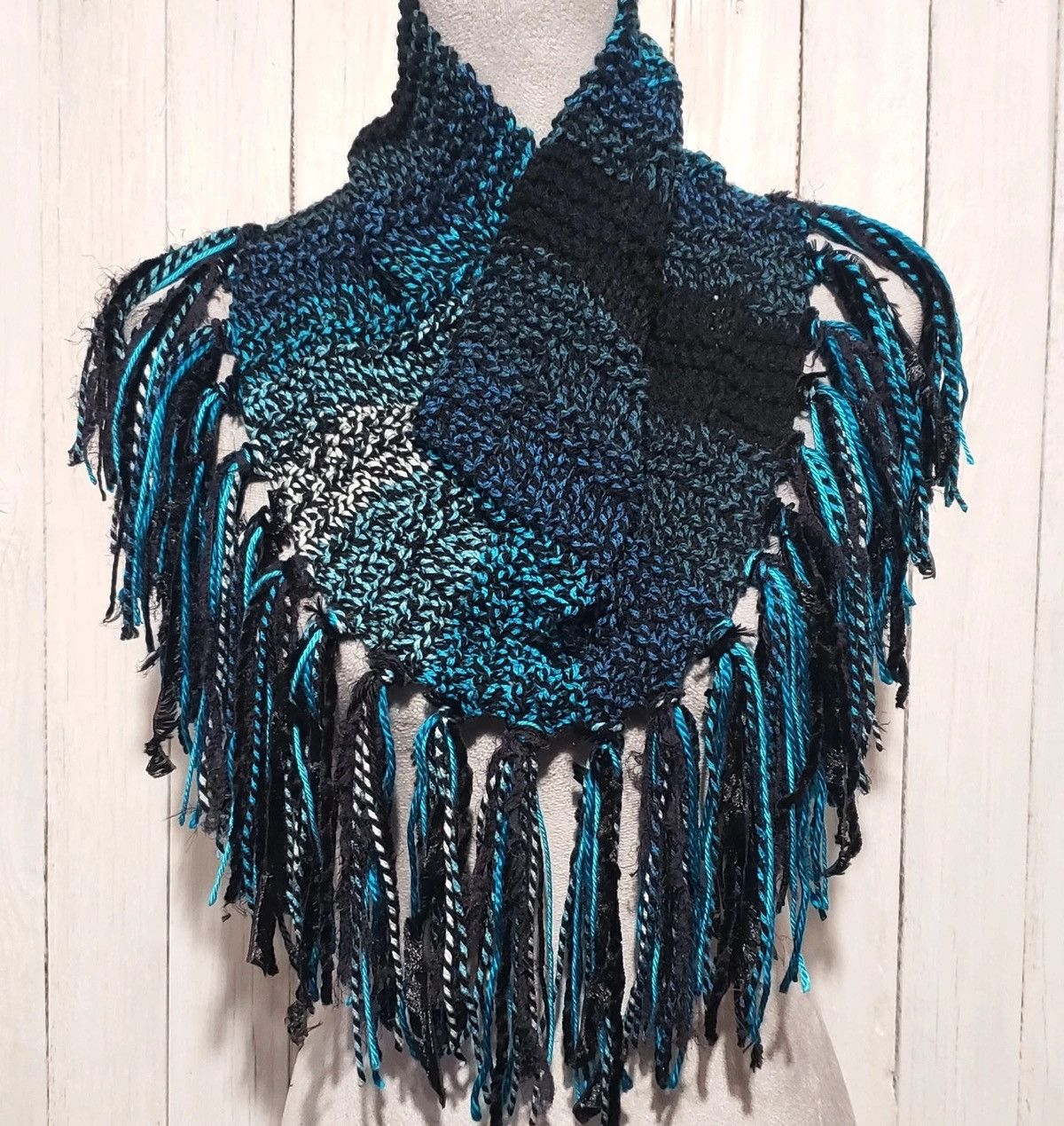 Other Cowl Scarf Black Aqua Mosaic Boho Indie Artsy Glam Festival Size ONE SIZE - 1 Thumbnail