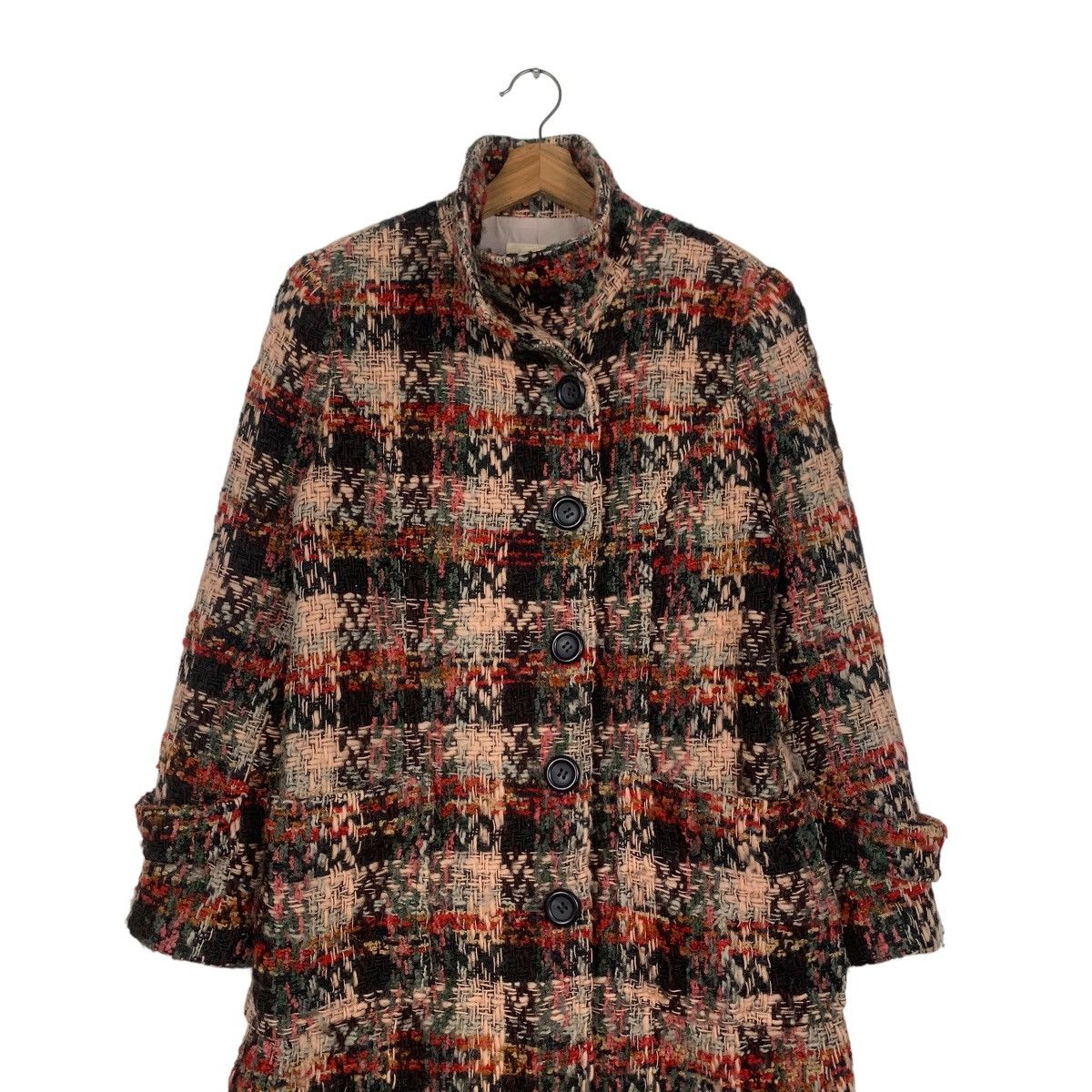 Japanese Brand RAISON Made in Japan Checkered Tweed Long Coat #1811-C20 Size S / US 4 / IT 40 - 7 Thumbnail