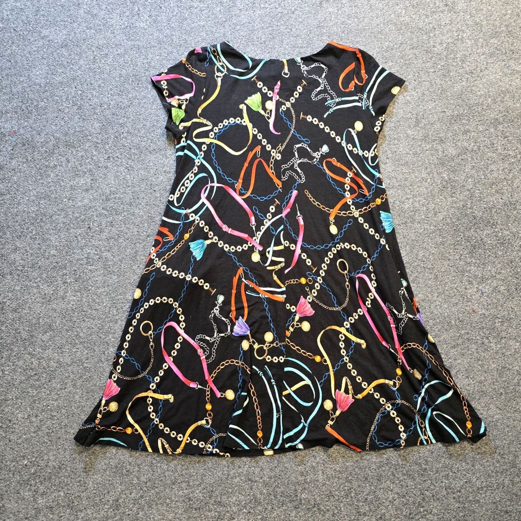 Vintage Sara Campbell Dress Womens Medium Black Red A-Line Stretch Jersey Knee Length Round Neck Short Sleeve Casual Party/Cocktail Mens? Wait Size M / US 6-8 / IT 42-44 - 7 Thumbnail