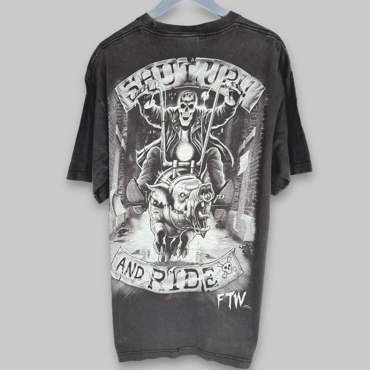 Harley Davidson Vintage 2000 Liquid Blue Skull ‘Shut Up And Ride’ T Shirt Size US XXL / EU 58 / 5 - 2 Thumbnail