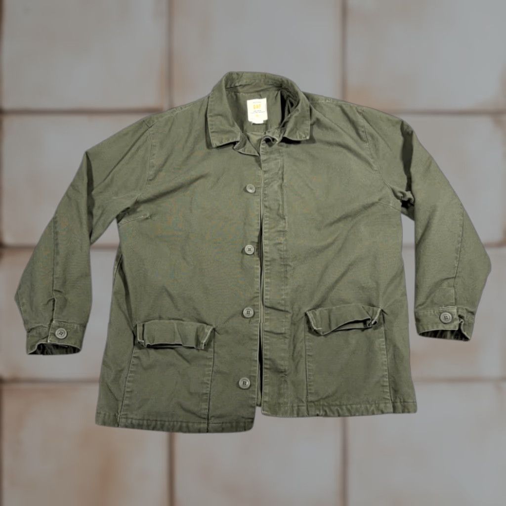 Gap VINTAGE Gap Jacket Military Shirt XL Green Canvas Cotton 90s Outdoor Army Lined Pockets Mens XL Size US XL / EU 56 / 4 - 1 Thumbnail