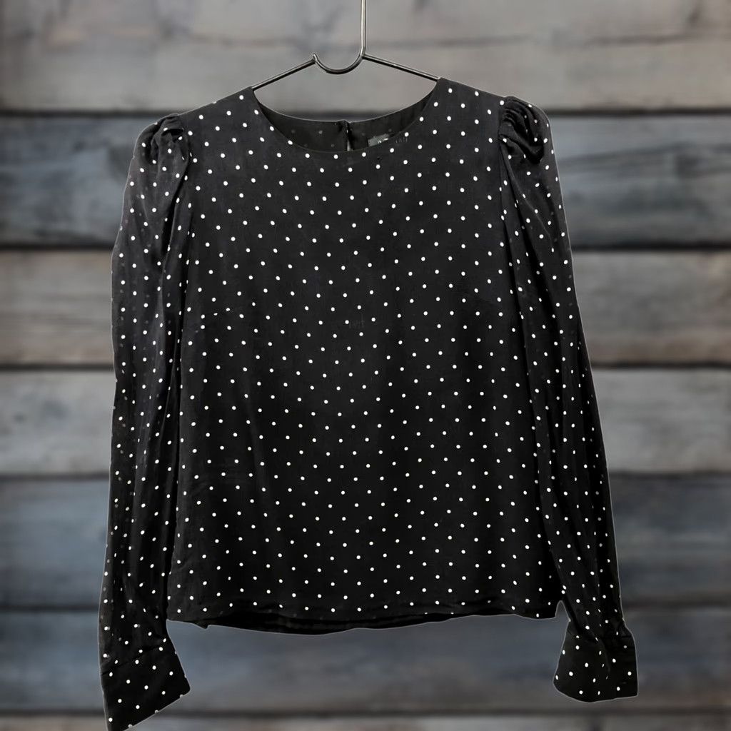 Vintage Intermix Silk Blouse Womens S Black White Polka Dot Puff Sleeve Long Sleeve Round Neck Shirt Women’s S Polka Dot Puff Sleeve Blouse Size S / US 4 / IT 40 - 1 Thumbnail