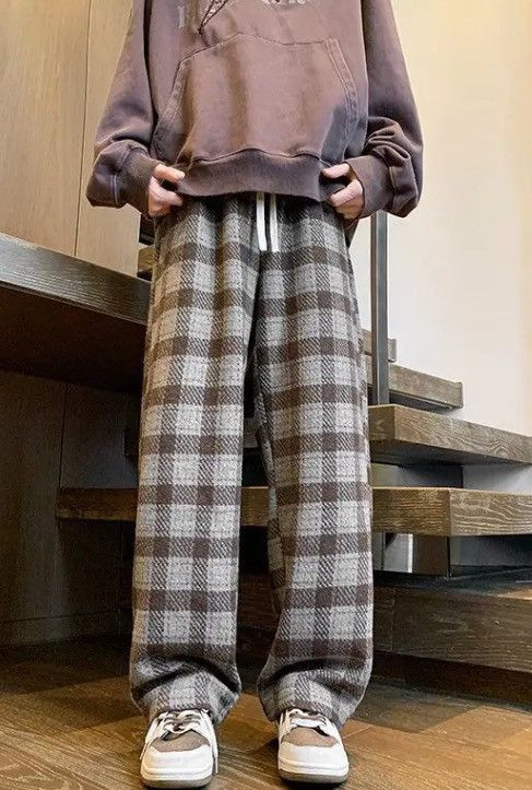 image of Brown Color Plaid Checked Trouser Pant, Men's (Size 31)