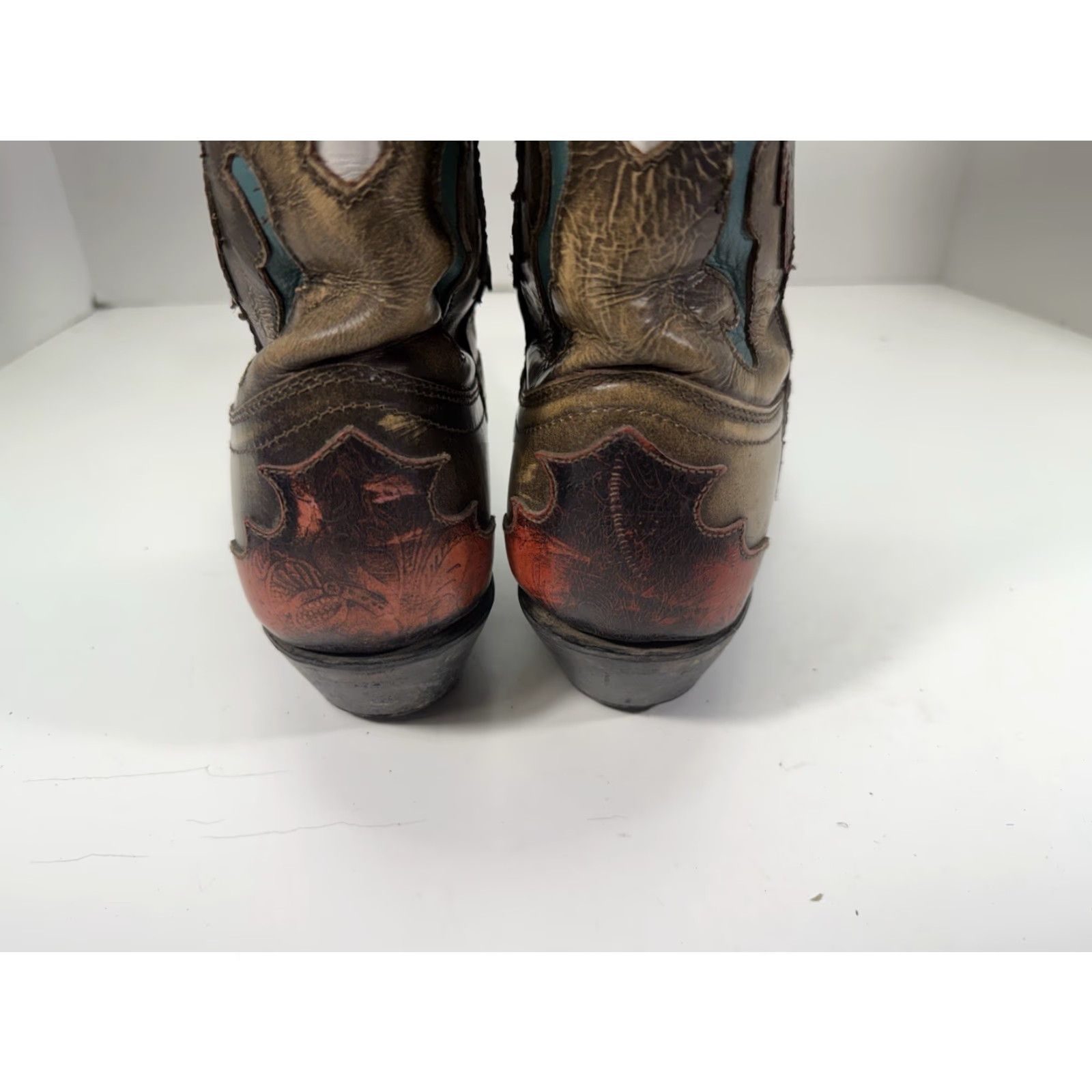 Vintage Smoky Mountain Boots Boots Men 9.5 D Brown Leather Inlay White Cross Snipped Toe 6229 Brown Leather Western United States Mens Size US 10 / EU 43 - 7 Thumbnail