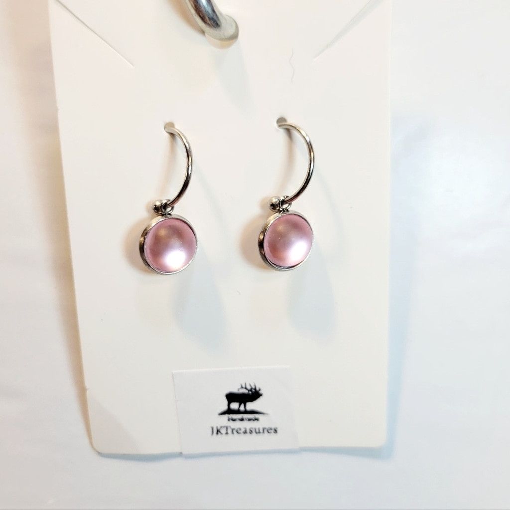 Handmade Pink Crystal Sea Glass Rhinestone Dangle Drop Hoop Earrings Size ONE SIZE - 2 Thumbnail