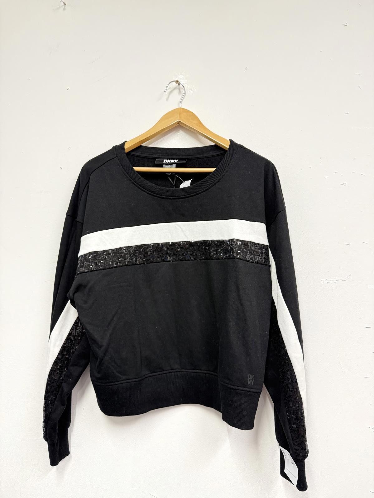 DKNY DKNY Black Sweatshirt with White and Sequin Stripe Detail, L Size L / US 10 / IT 46 - 1 Thumbnail