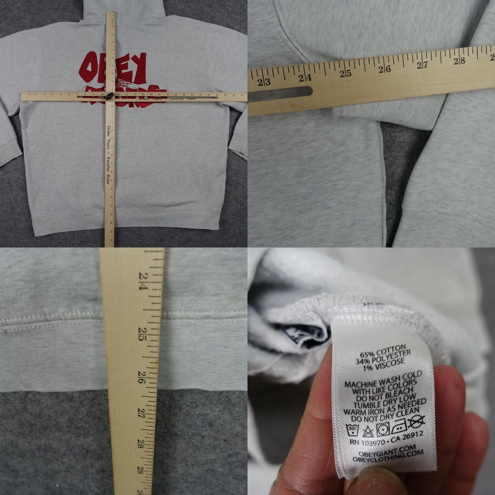 Obey VINTAGE OBEY Hoodie Mens XL Gray Records Pullover Embroidered Music Spider Web Crew Neck Long Sleeve Graphic Print Hooded Pockets Size US XL / EU 56 / 4 - 10 Thumbnail