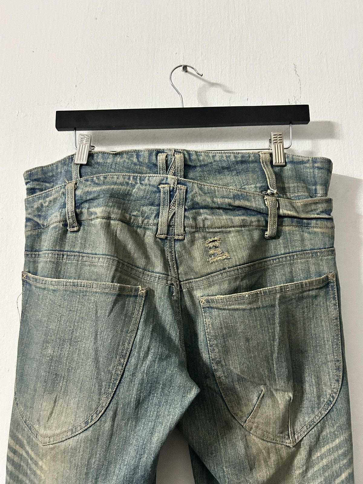 Japanese Brand Gumu international washed double waist jeans Size US 33 - 13 Thumbnail