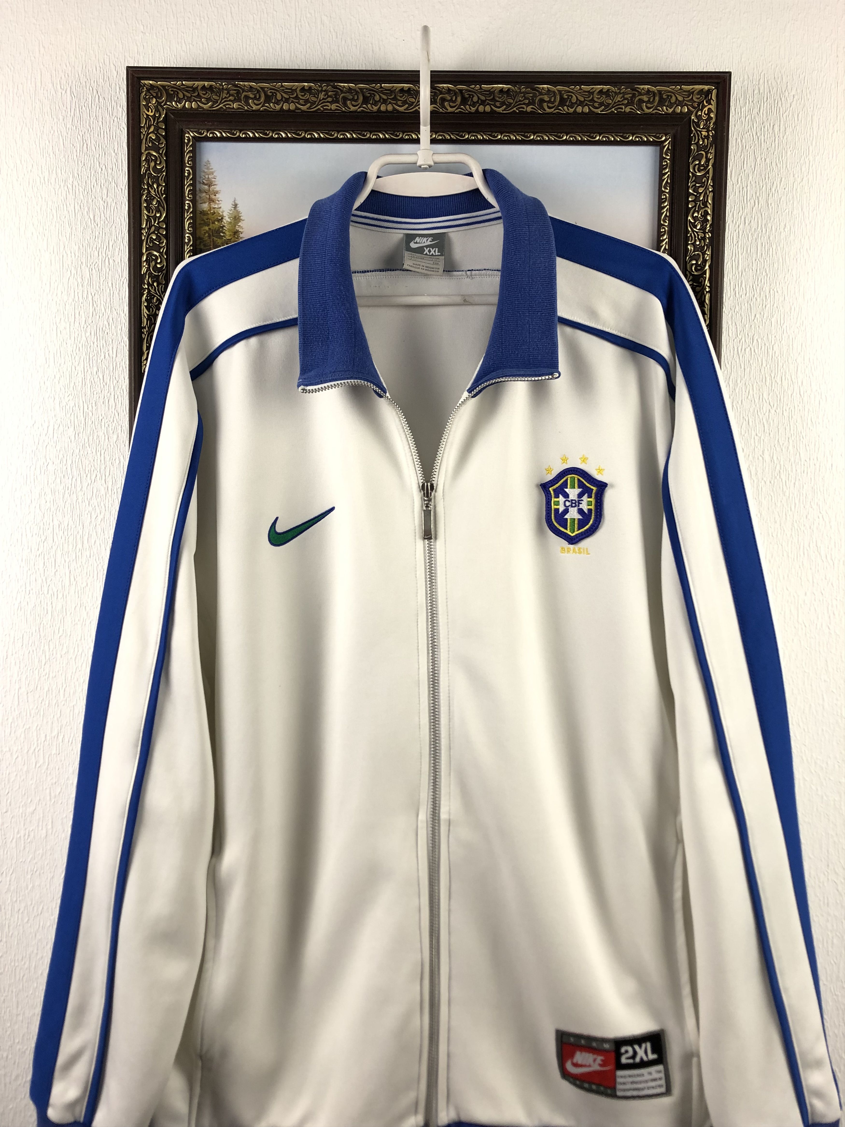 Nike × Vintage Vintage Nike Brazil Jacket Soccer Track Top White Zip Size US XXL / EU 58 / 5 - 2 Thumbnail