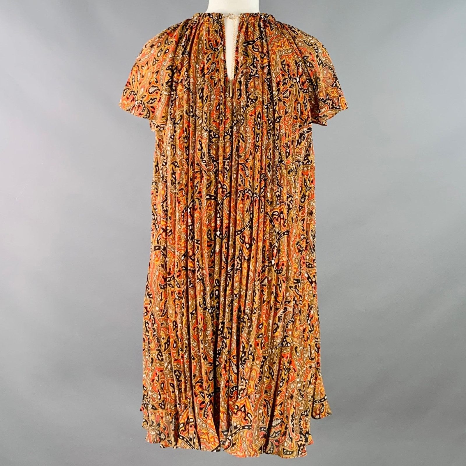 Michael Kors XS Orange Black Polyester Accordion Pleated Cocktail Dress Size XS / US 0-2 / IT 36-38 - 5 Thumbnail