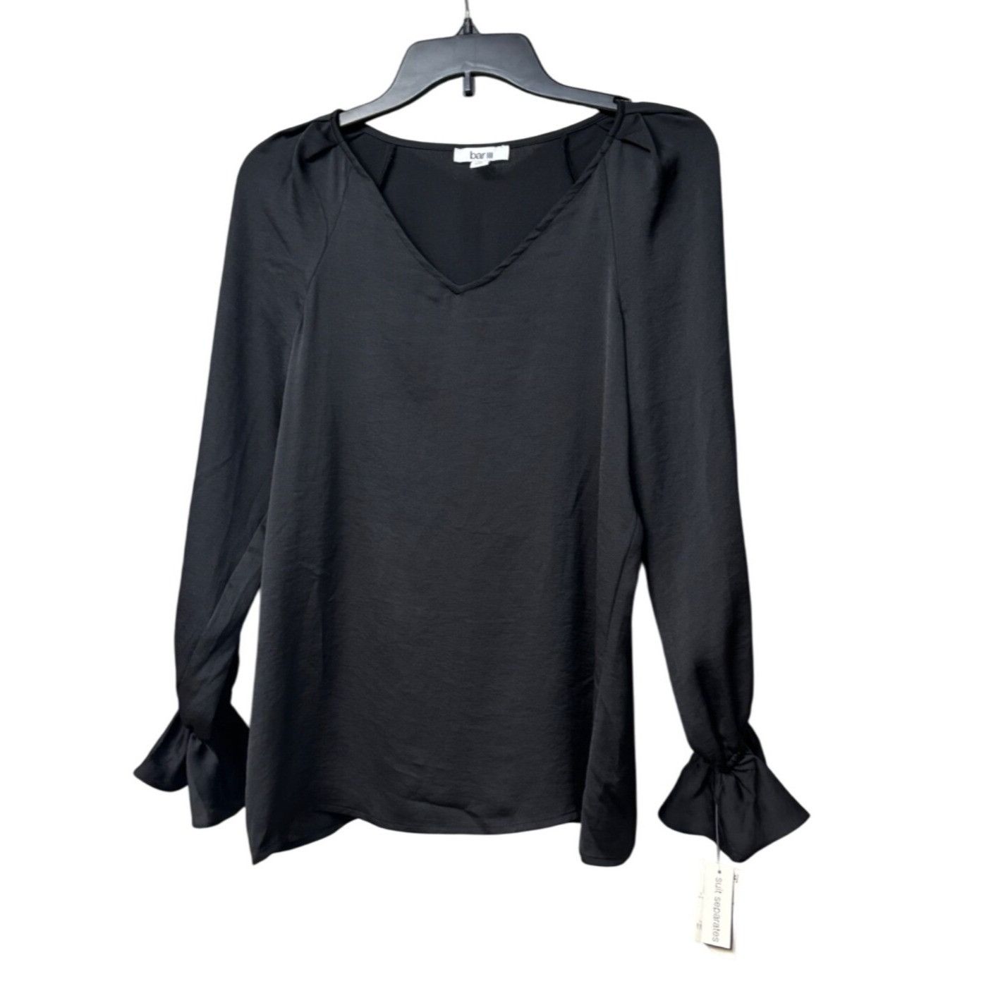 Bar III Bar III Ruffled-Cuff Woven V-neck Top, Black, Sz. XS Size XS / US 0-2 / IT 36-38 - 3 Thumbnail