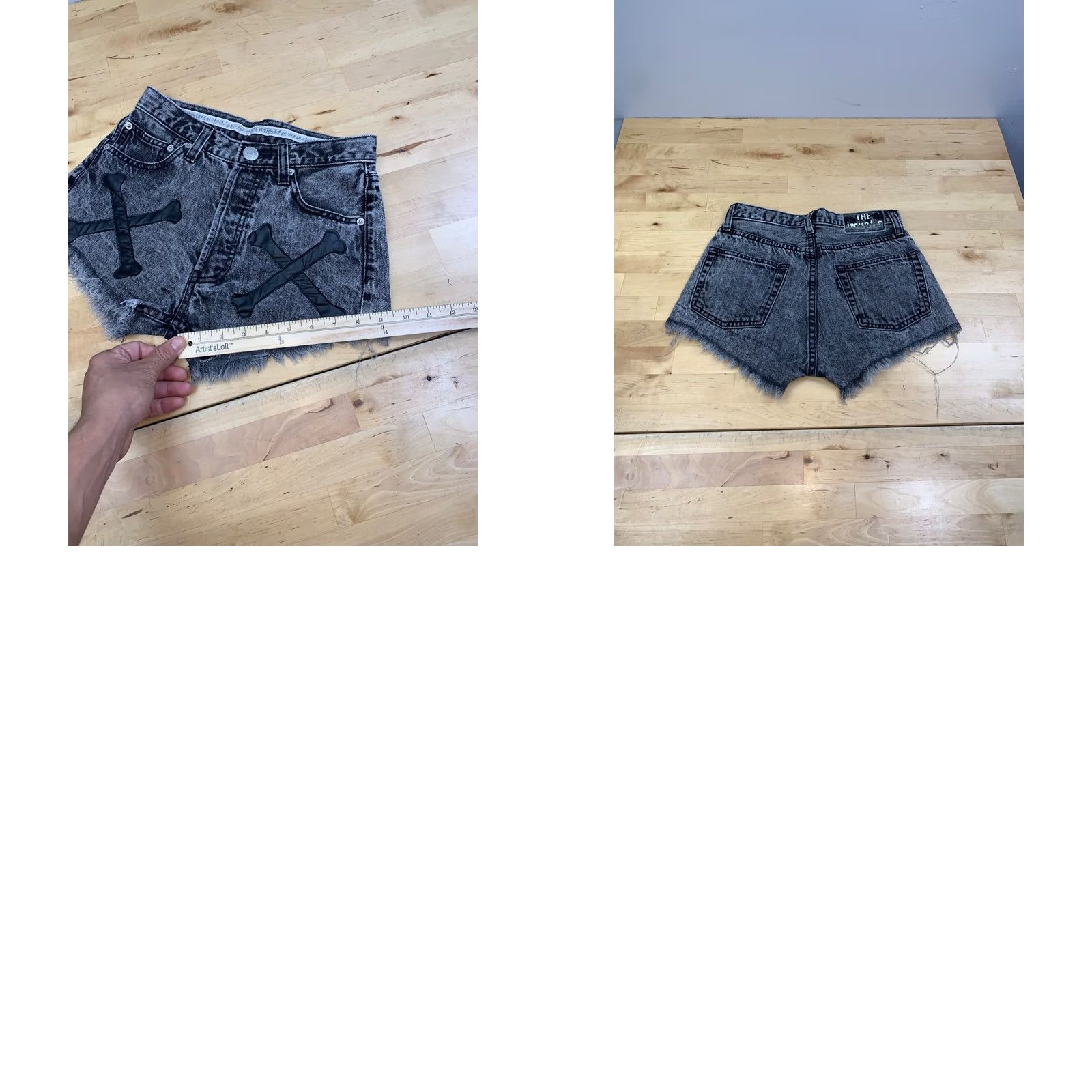 Bones Jouetie Shorts Women 24 Black 2" Inseam Denim Festival 13267 Cross Bone Y2K Biker Pockets Cotton Flat Front Vintage No Size 42" / US 20 - 8 Thumbnail