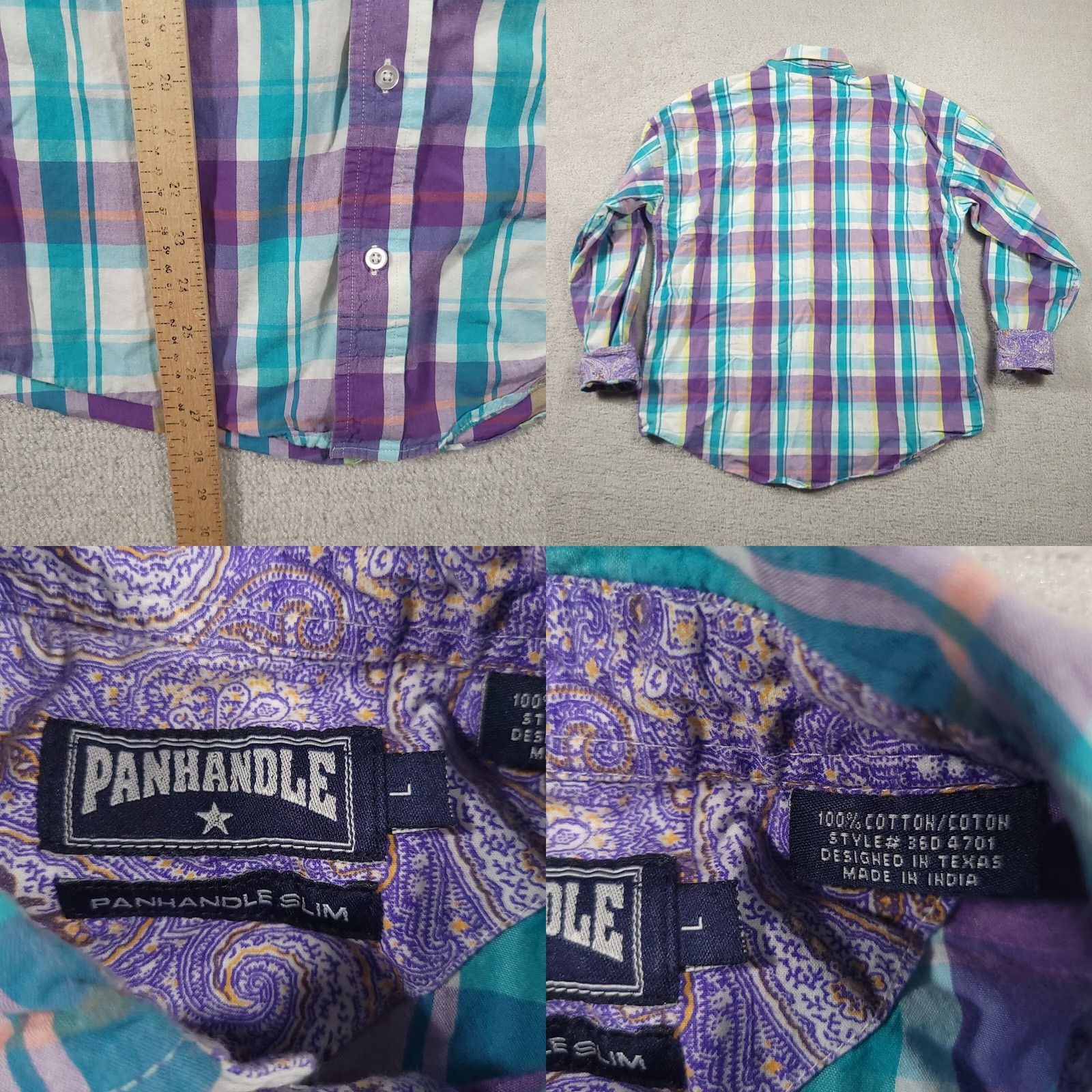 Vintage Panhandle Slim Long Sleeve Button Down Western Shirt Mens Large Plaid Flip Cuff Size US L / EU 52-54 / 3 - 9 Thumbnail