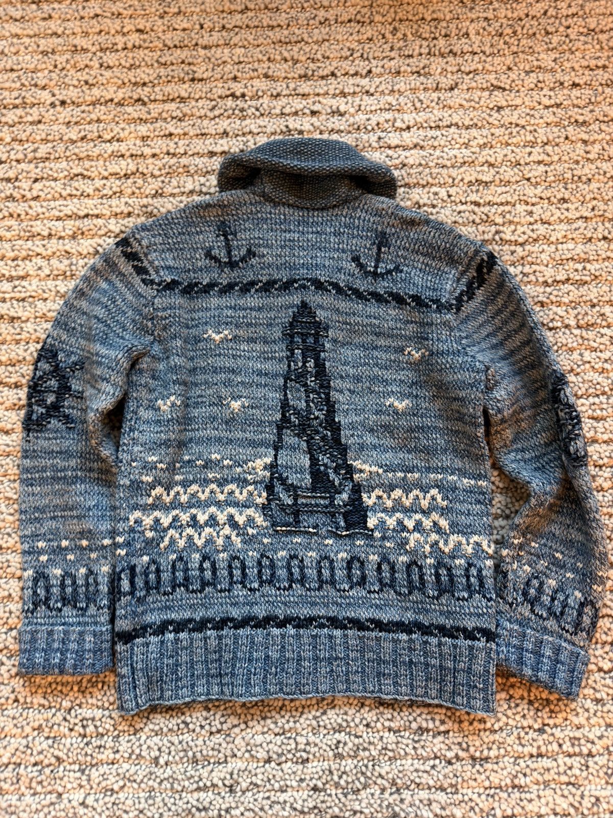 RRL Ralph Lauren RRL Shawl Sweater Anchor Hand-Knit Nautical
